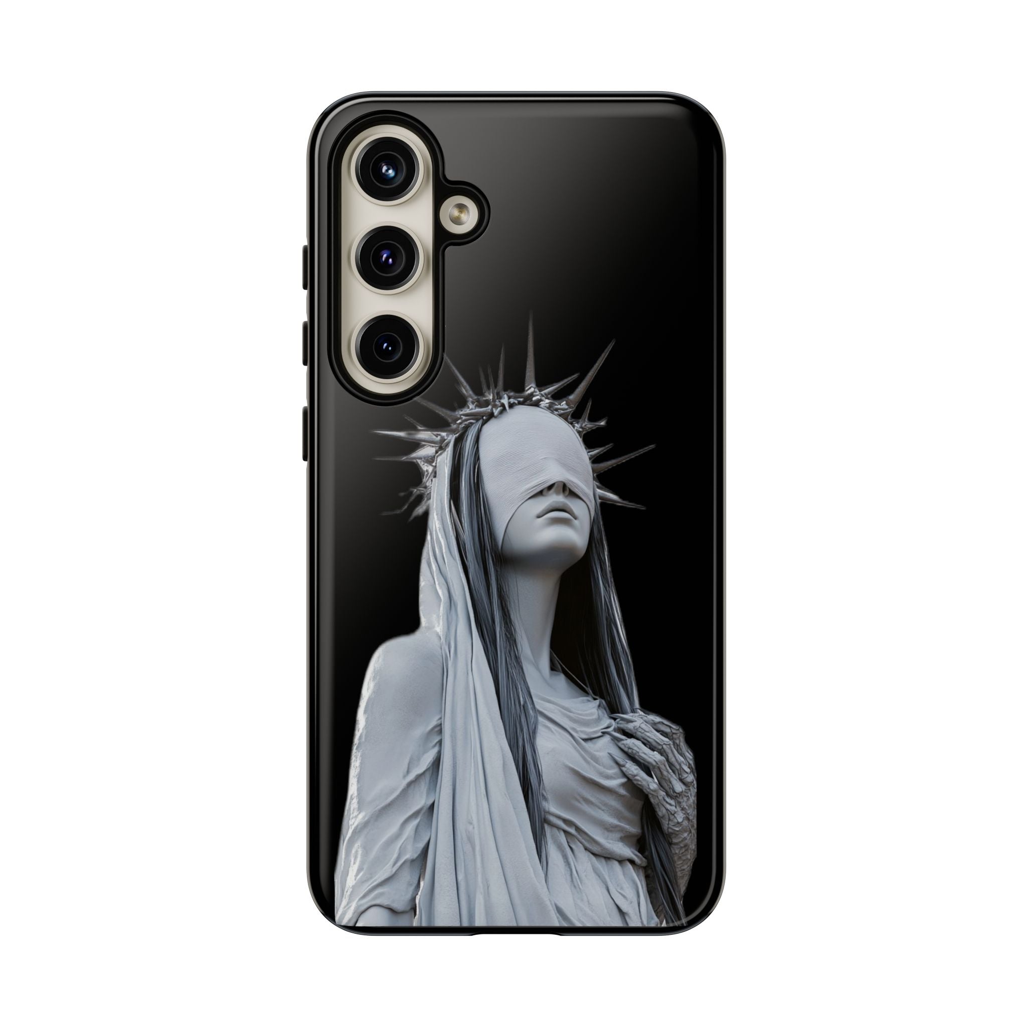 Gothic Statue Phone Case – Blindfolded Lady with Crown Protective Tough Case