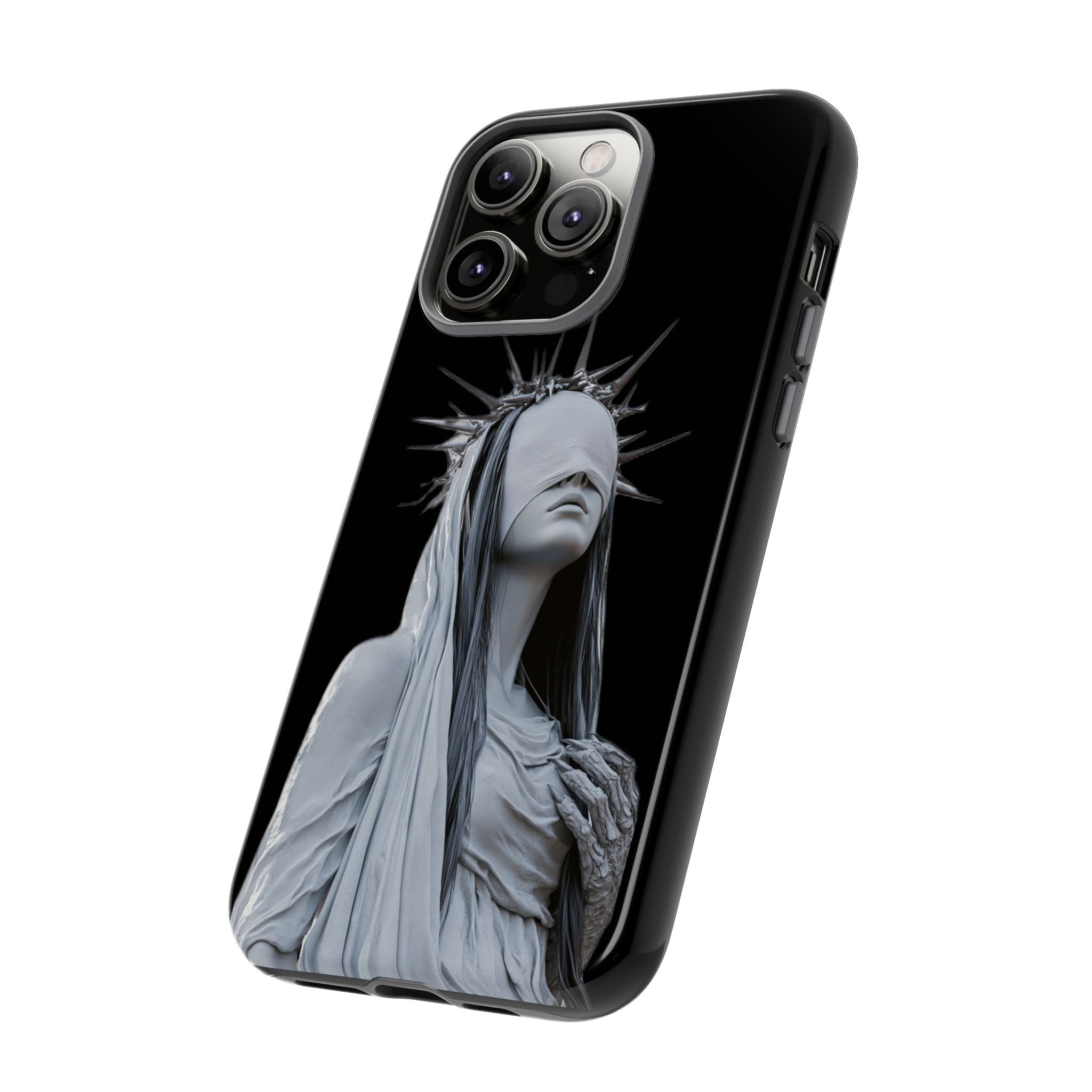 Gothic Statue Phone Case – Blindfolded Lady with Crown Protective Tough Case