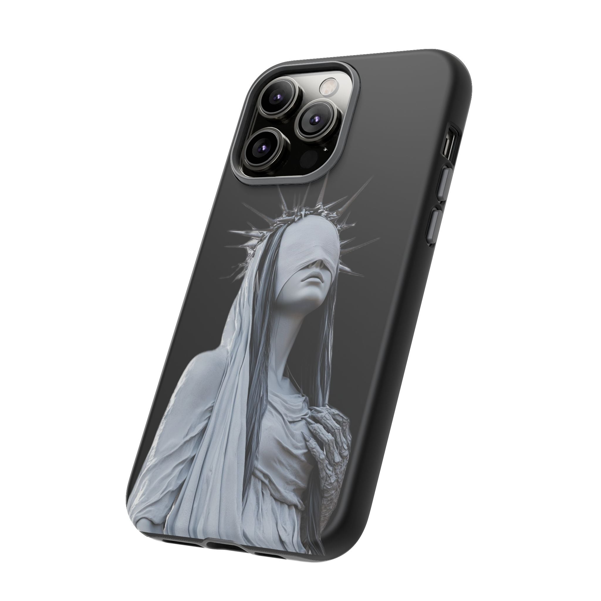 Gothic Statue Phone Case – Blindfolded Lady with Crown Protective Tough Case