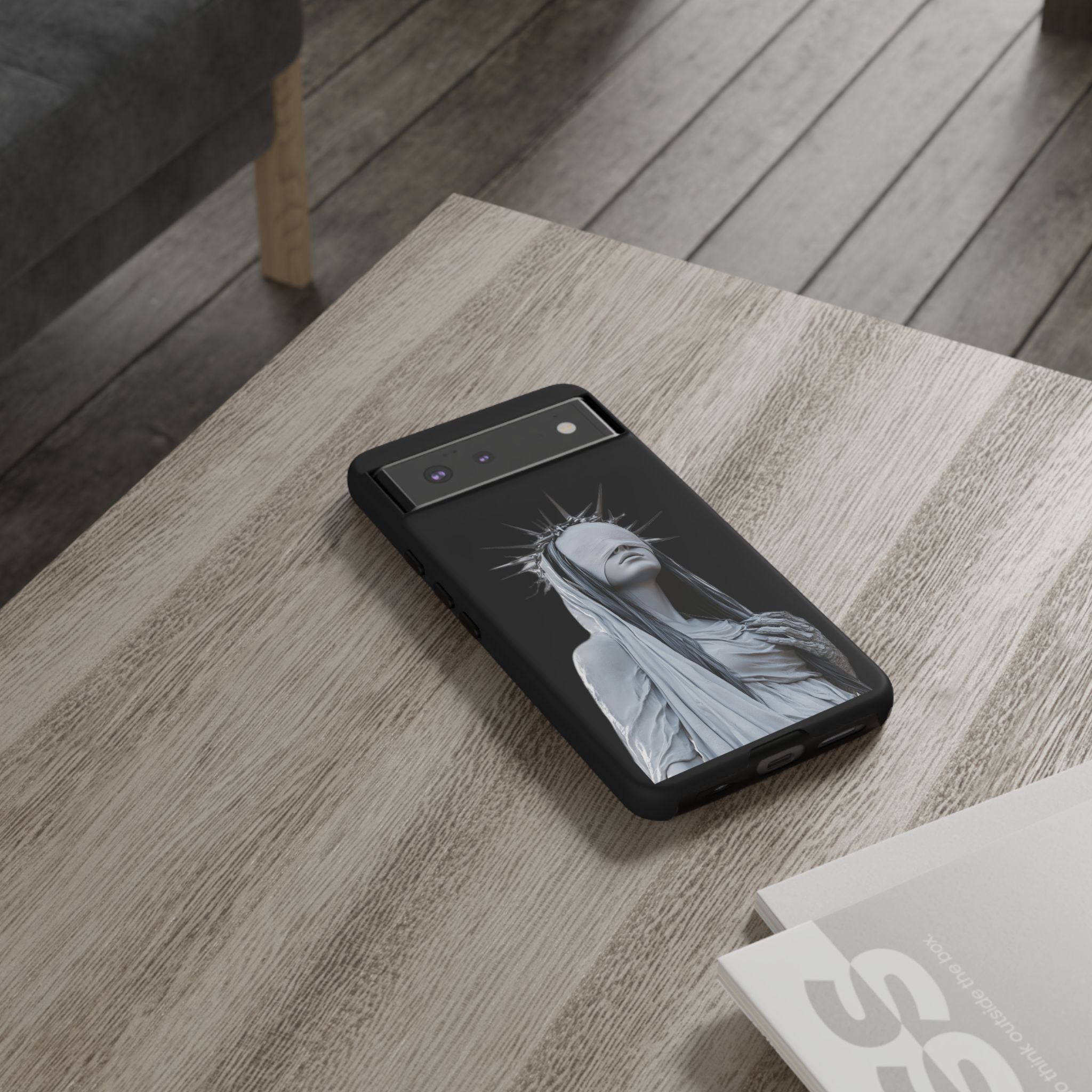 Gothic Statue Phone Case – Blindfolded Lady with Crown Protective Tough Case