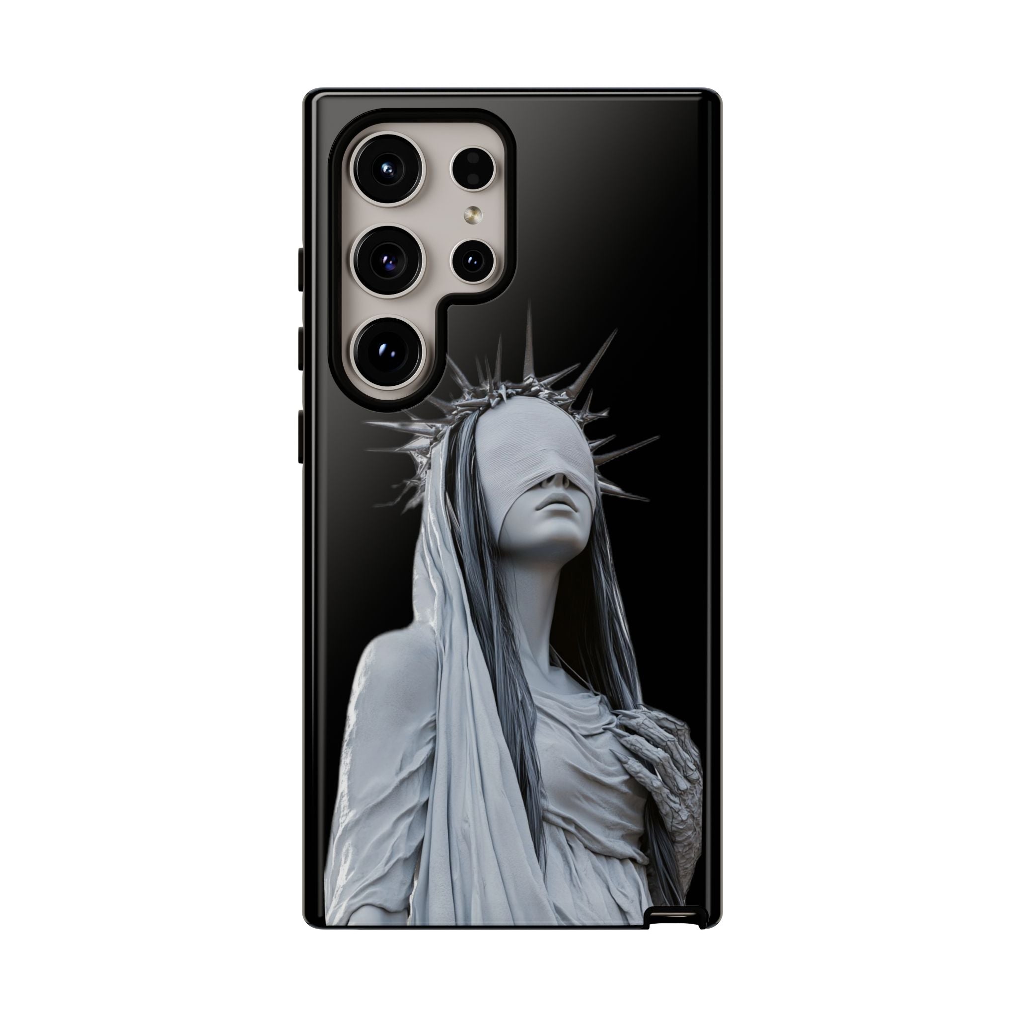 Gothic Statue Phone Case – Blindfolded Lady with Crown Protective Tough Case