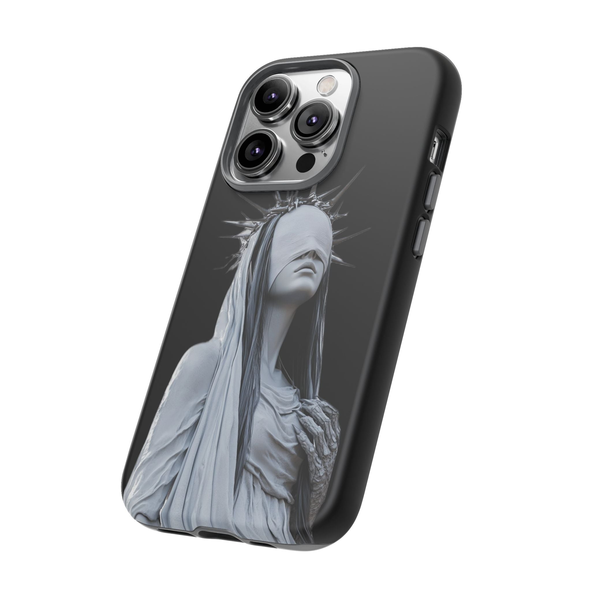 Gothic Statue Phone Case – Blindfolded Lady with Crown Protective Tough Case