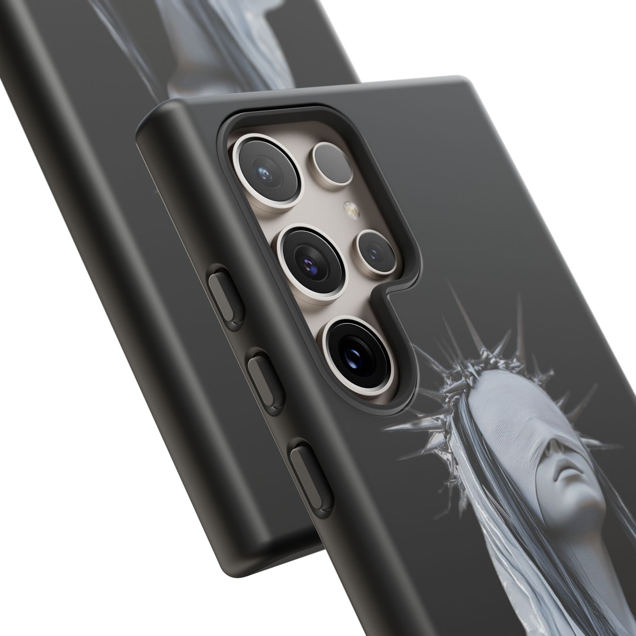 Gothic Statue Phone Case – Blindfolded Lady with Crown Protective Tough Case