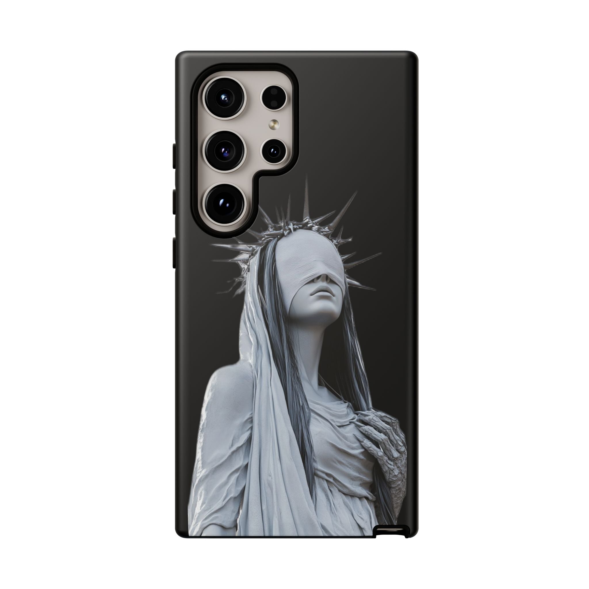 Gothic Statue Phone Case – Blindfolded Lady with Crown Protective Tough Case