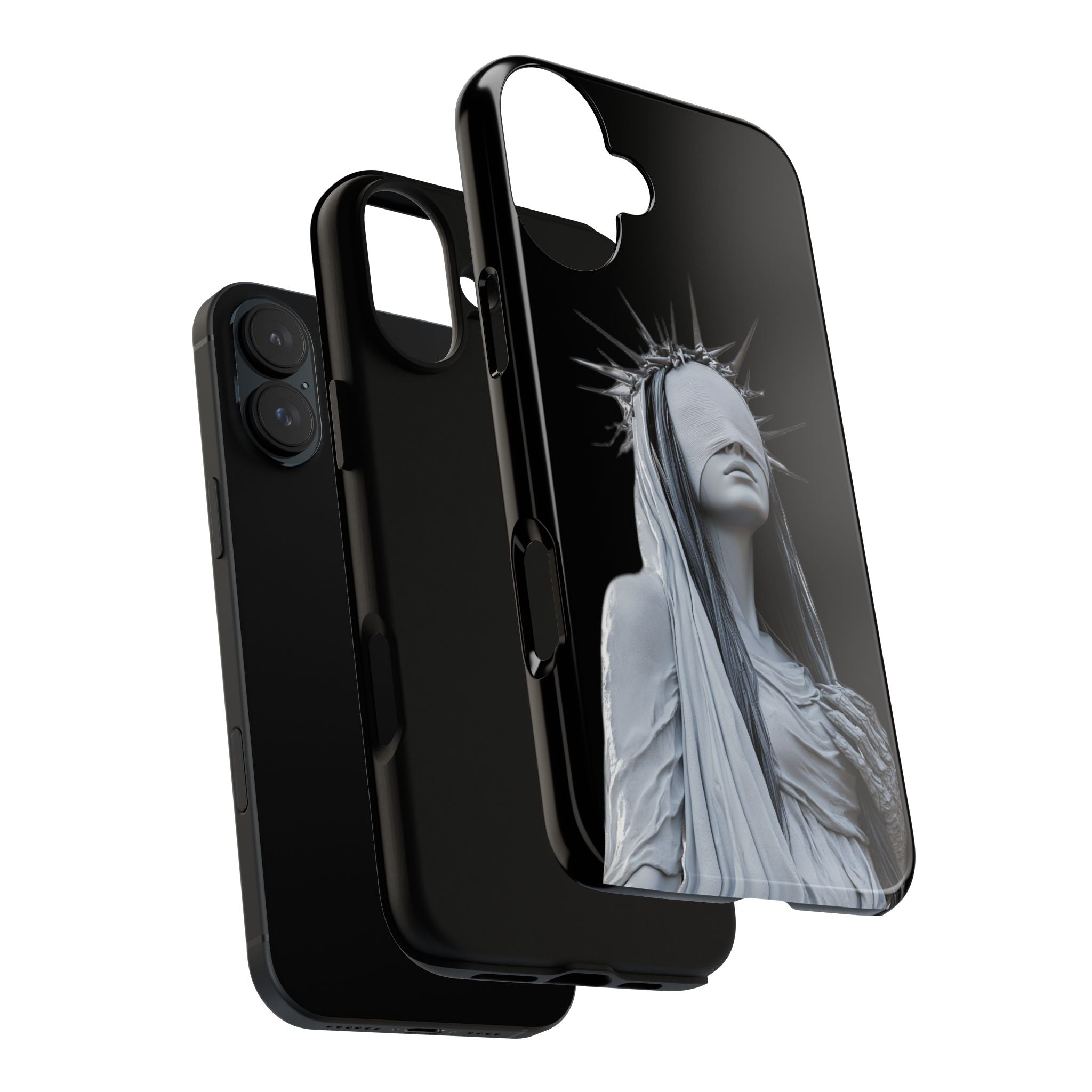 Gothic Statue Phone Case – Blindfolded Lady with Crown Protective Tough Case