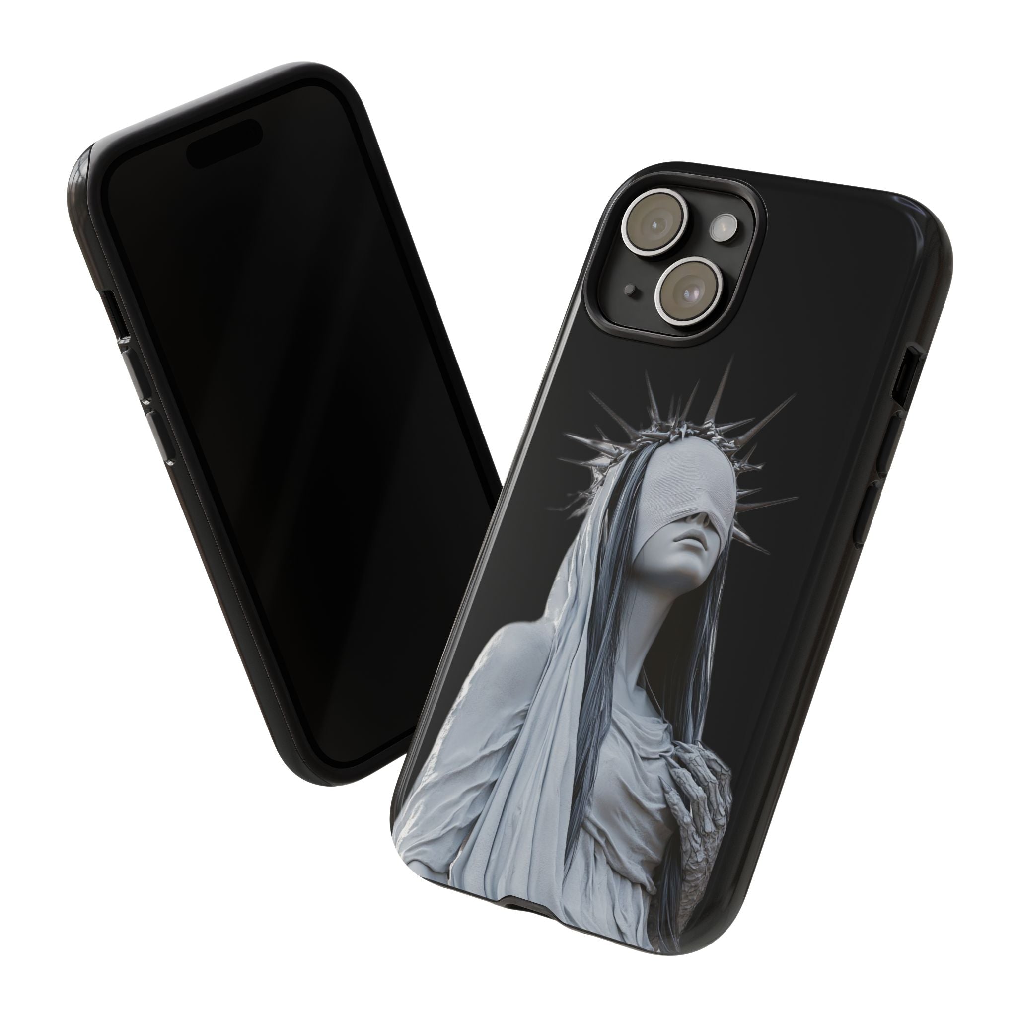 Gothic Statue Phone Case – Blindfolded Lady with Crown Protective Tough Case