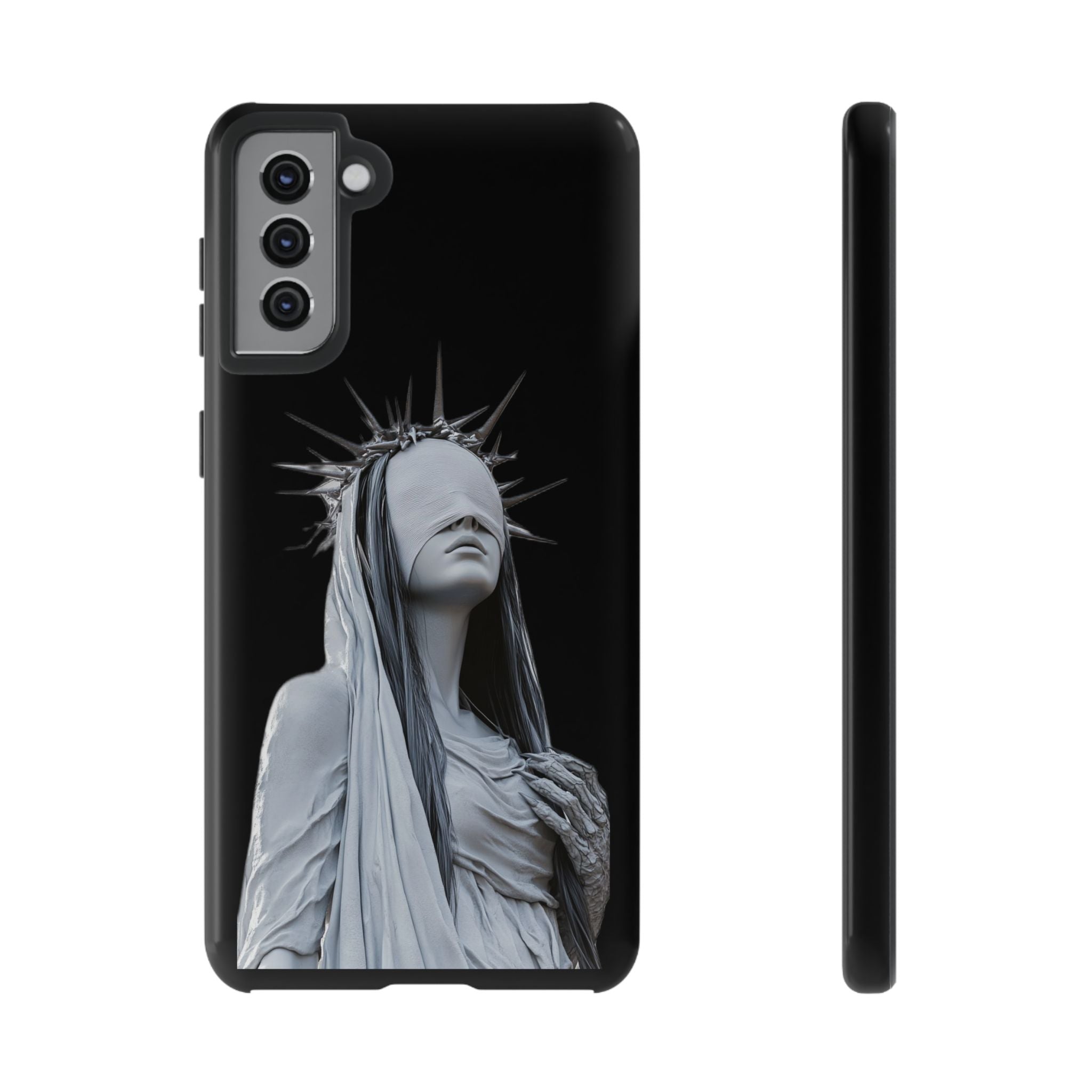 Gothic Statue Phone Case – Blindfolded Lady with Crown Protective Tough Case