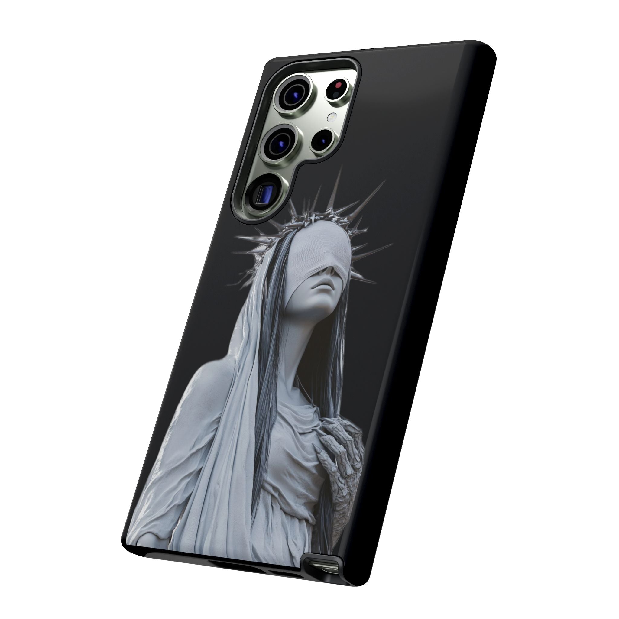 Gothic Statue Phone Case – Blindfolded Lady with Crown Protective Tough Case