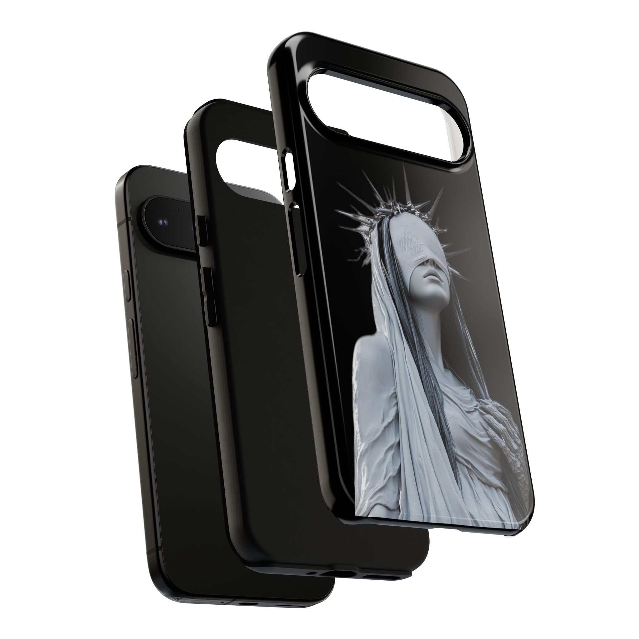 Gothic Statue Phone Case – Blindfolded Lady with Crown Protective Tough Case