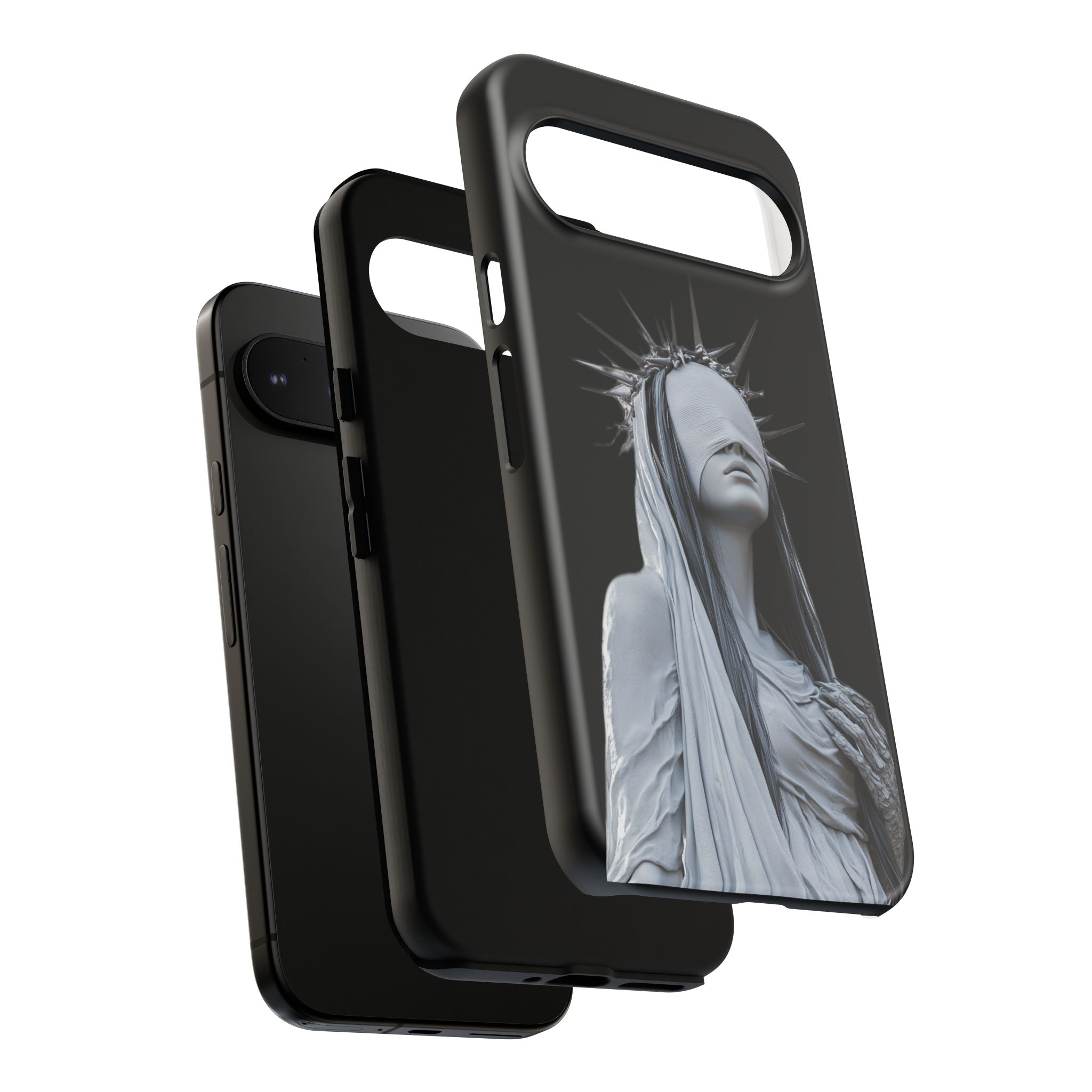 Gothic Statue Phone Case – Blindfolded Lady with Crown Protective Tough Case
