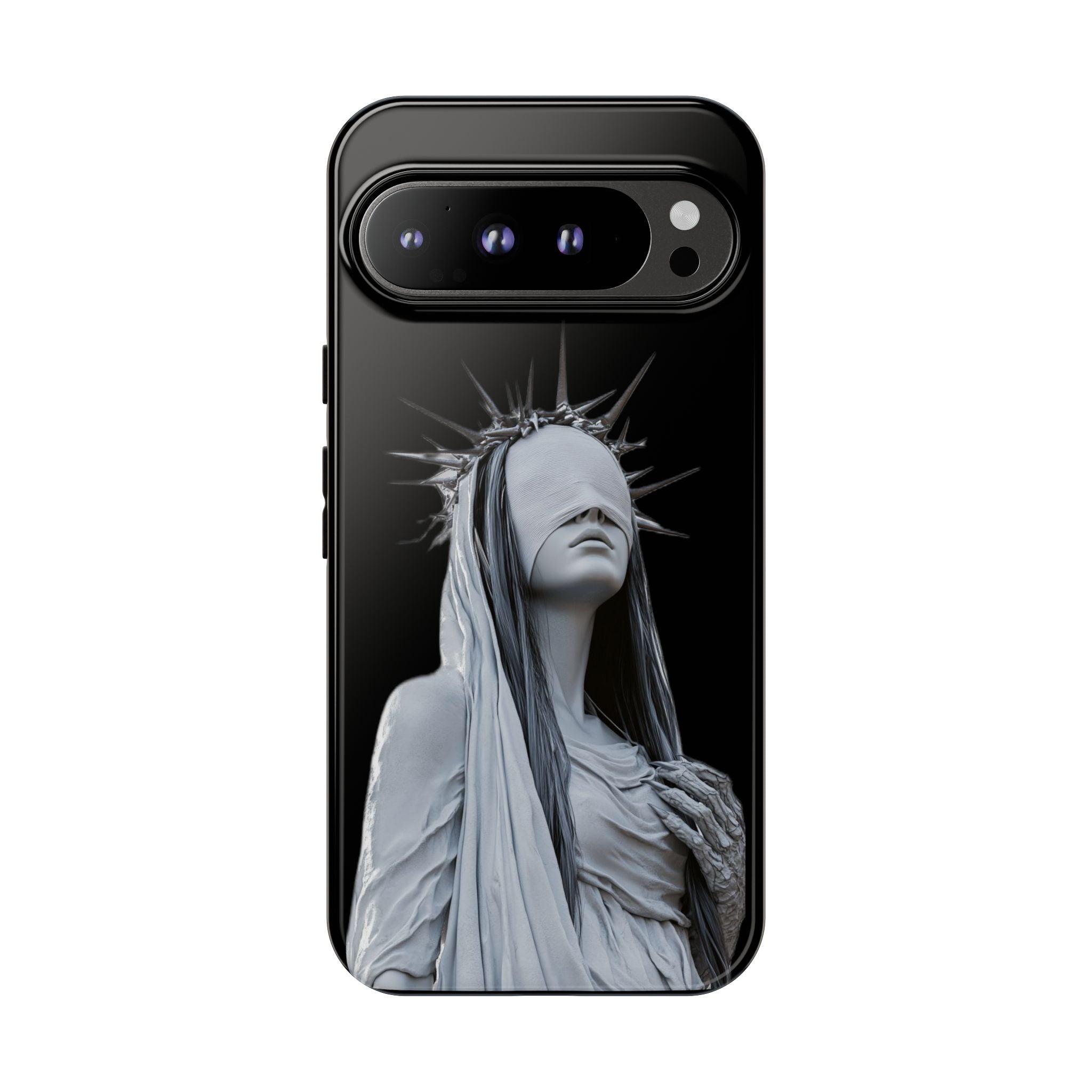 Gothic Statue Phone Case – Blindfolded Lady with Crown Protective Tough Case