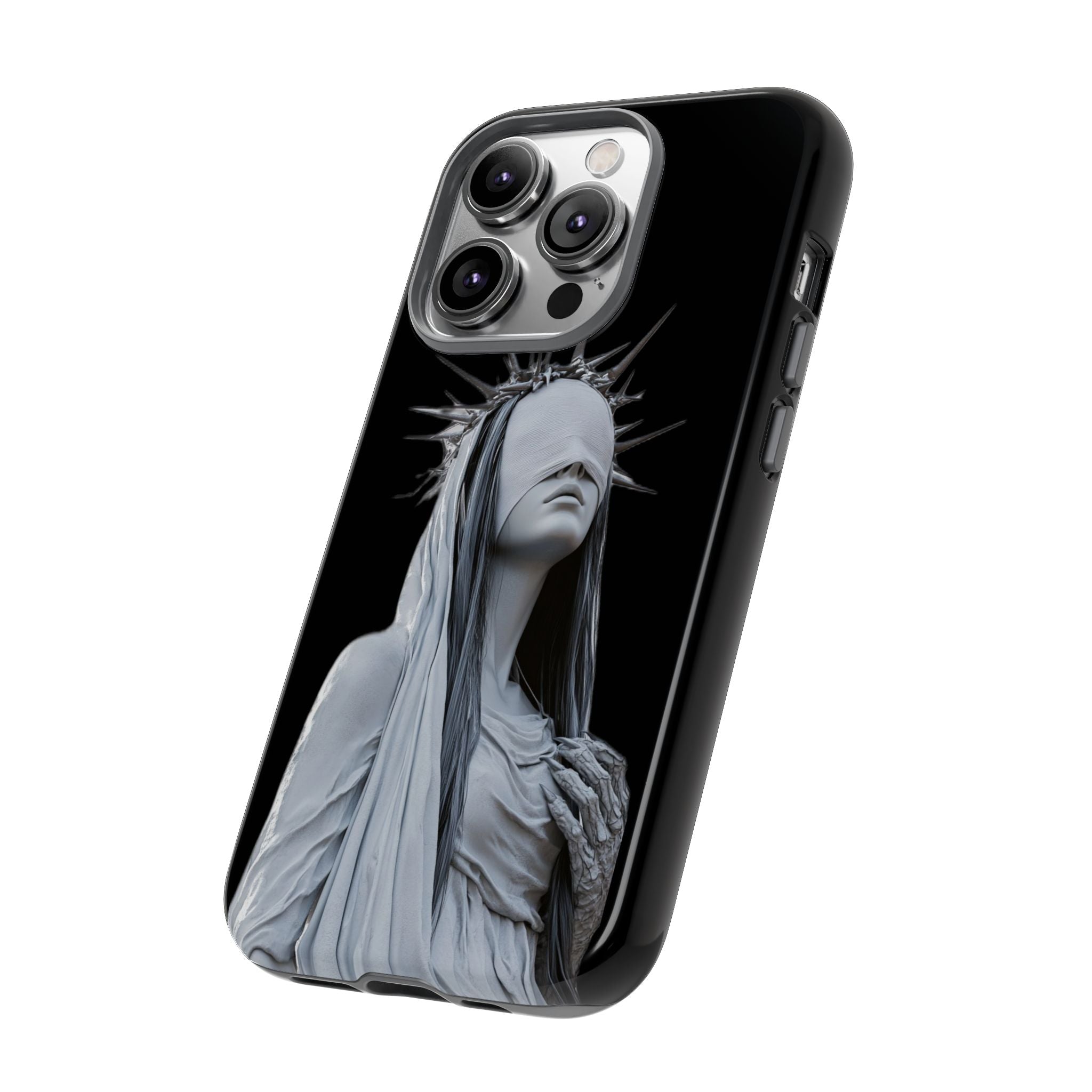 Gothic Statue Phone Case – Blindfolded Lady with Crown Protective Tough Case
