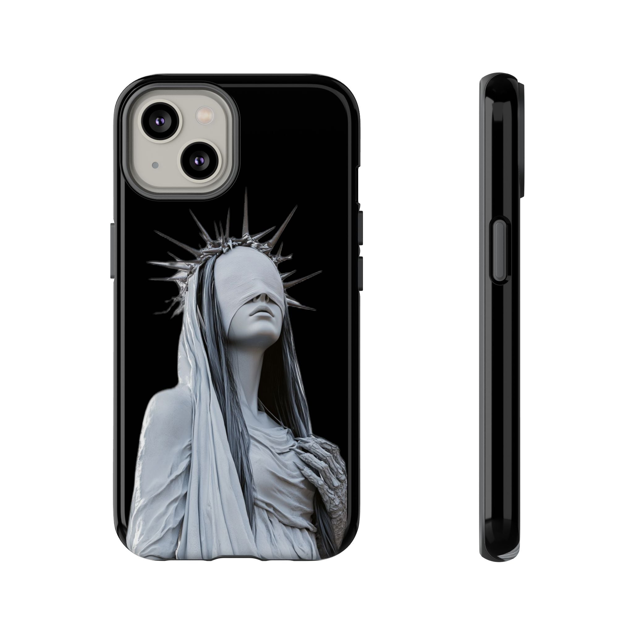 Gothic Statue Phone Case – Blindfolded Lady with Crown Protective Tough Case