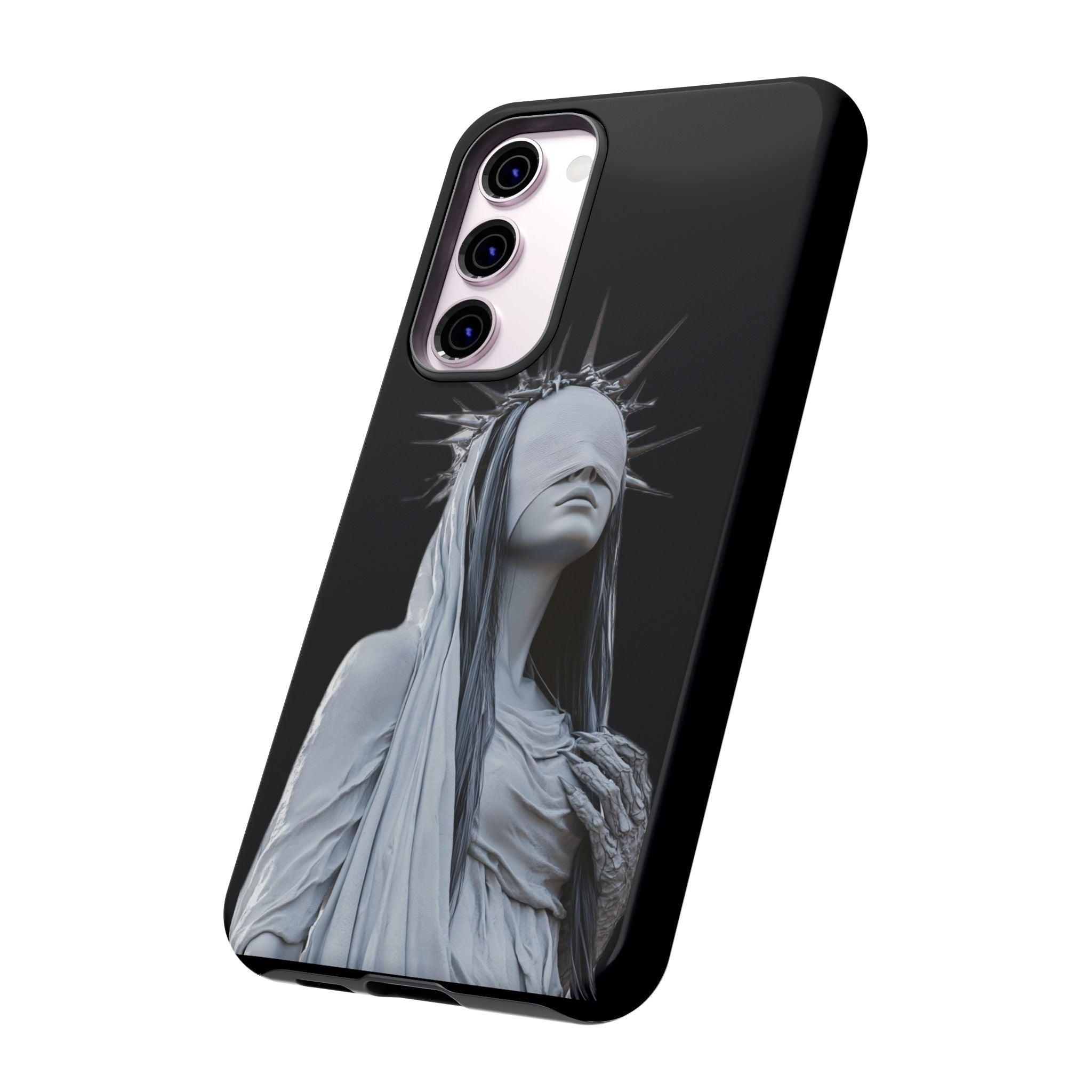 Gothic Statue Phone Case – Blindfolded Lady with Crown Protective Tough Case