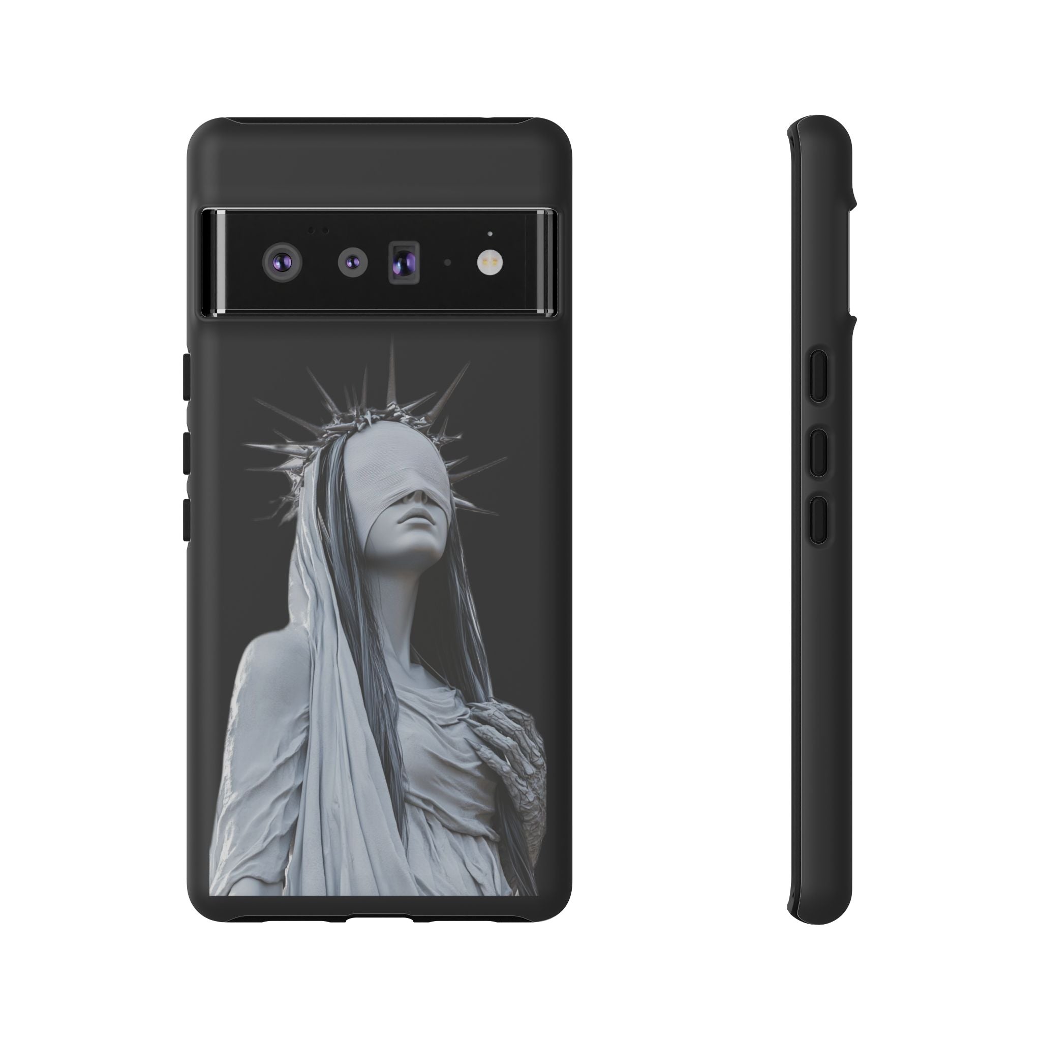 Gothic Statue Phone Case – Blindfolded Lady with Crown Protective Tough Case