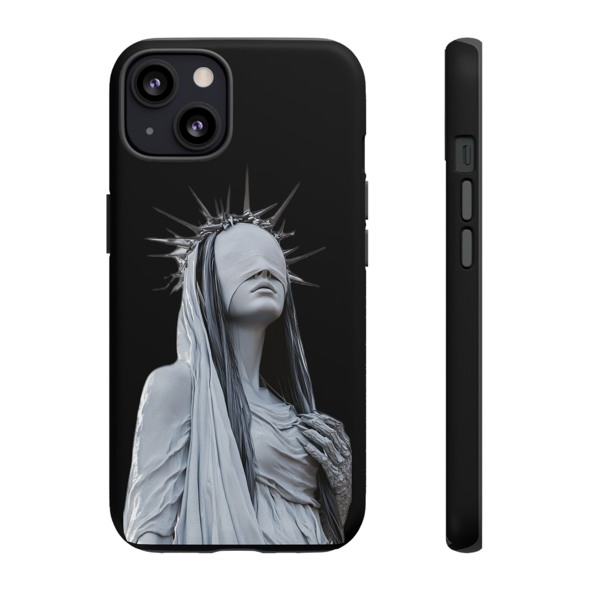 Gothic Statue Phone Case – Blindfolded Lady with Crown Protective Tough Case