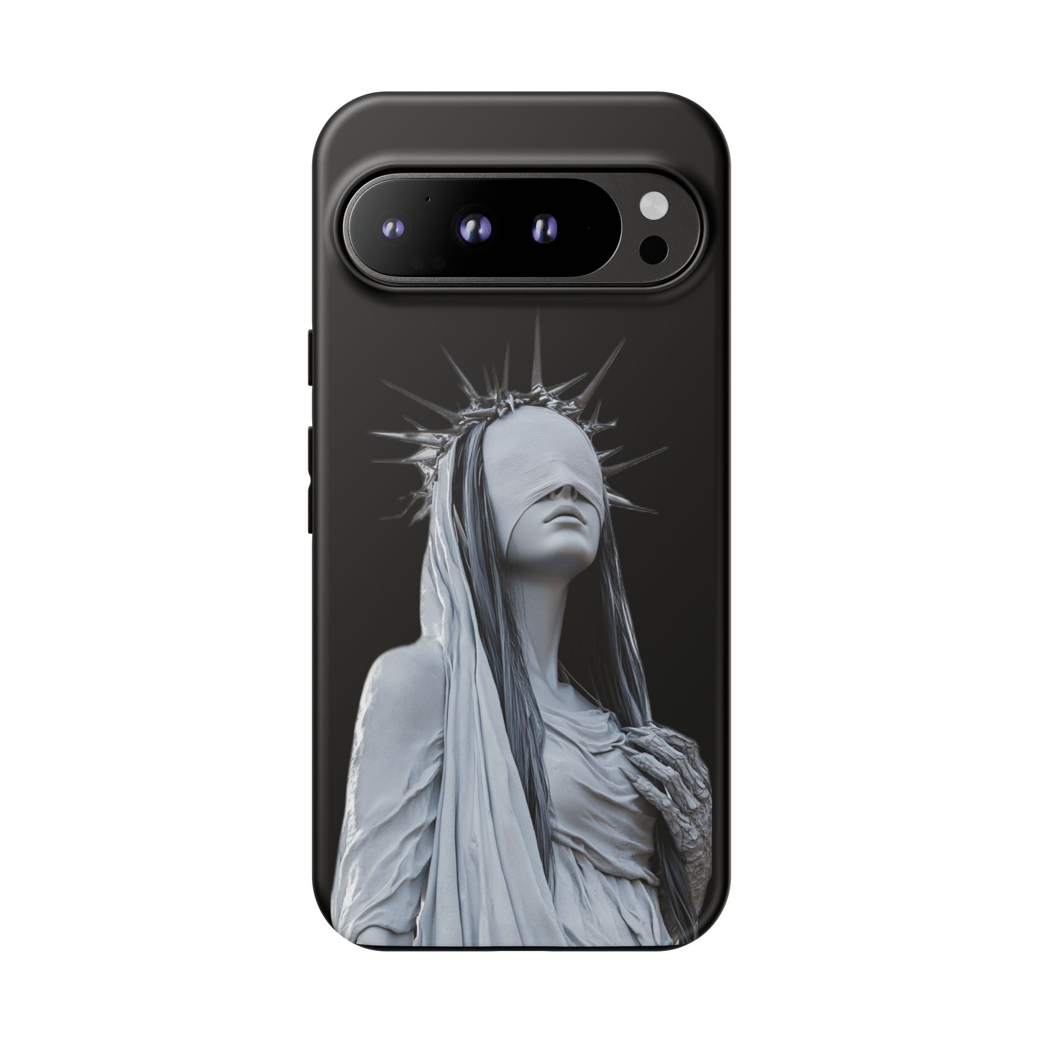 Gothic Statue Phone Case – Blindfolded Lady with Crown Protective Tough Case