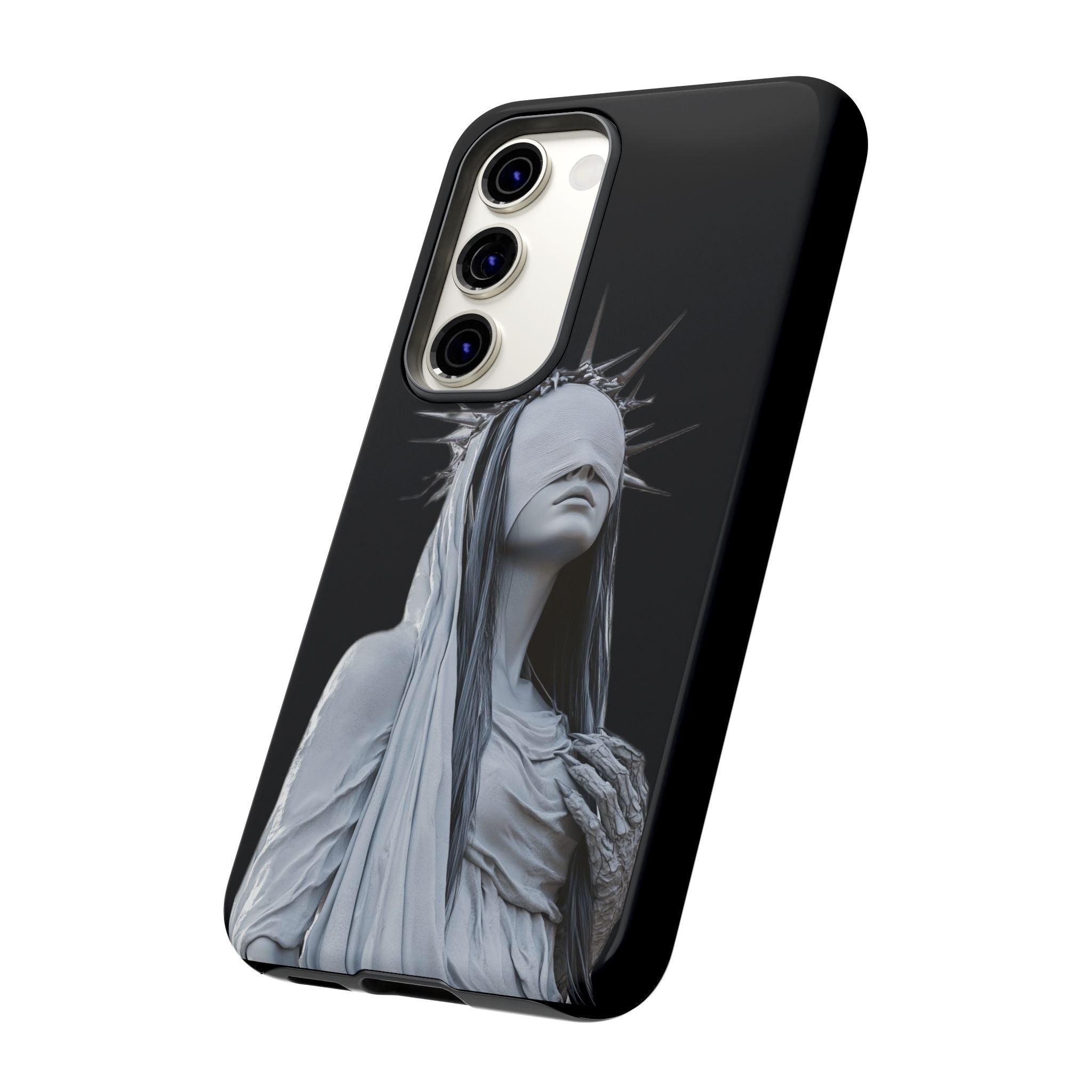 Gothic Statue Phone Case – Blindfolded Lady with Crown Protective Tough Case