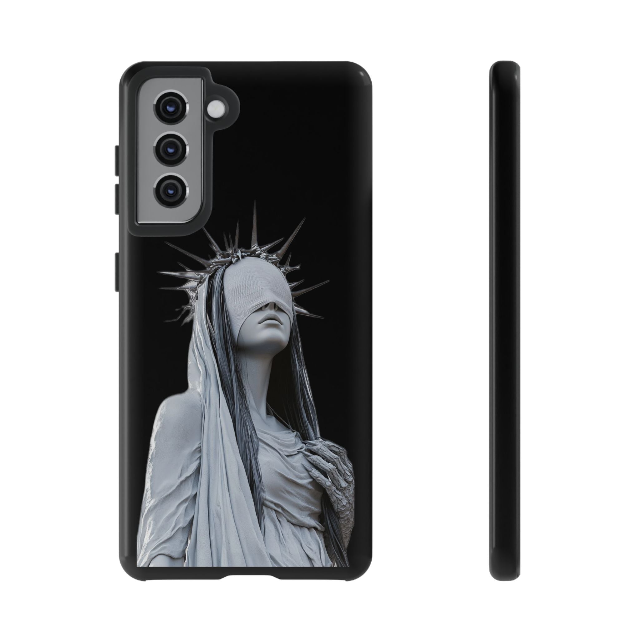 Gothic Statue Phone Case – Blindfolded Lady with Crown Protective Tough Case