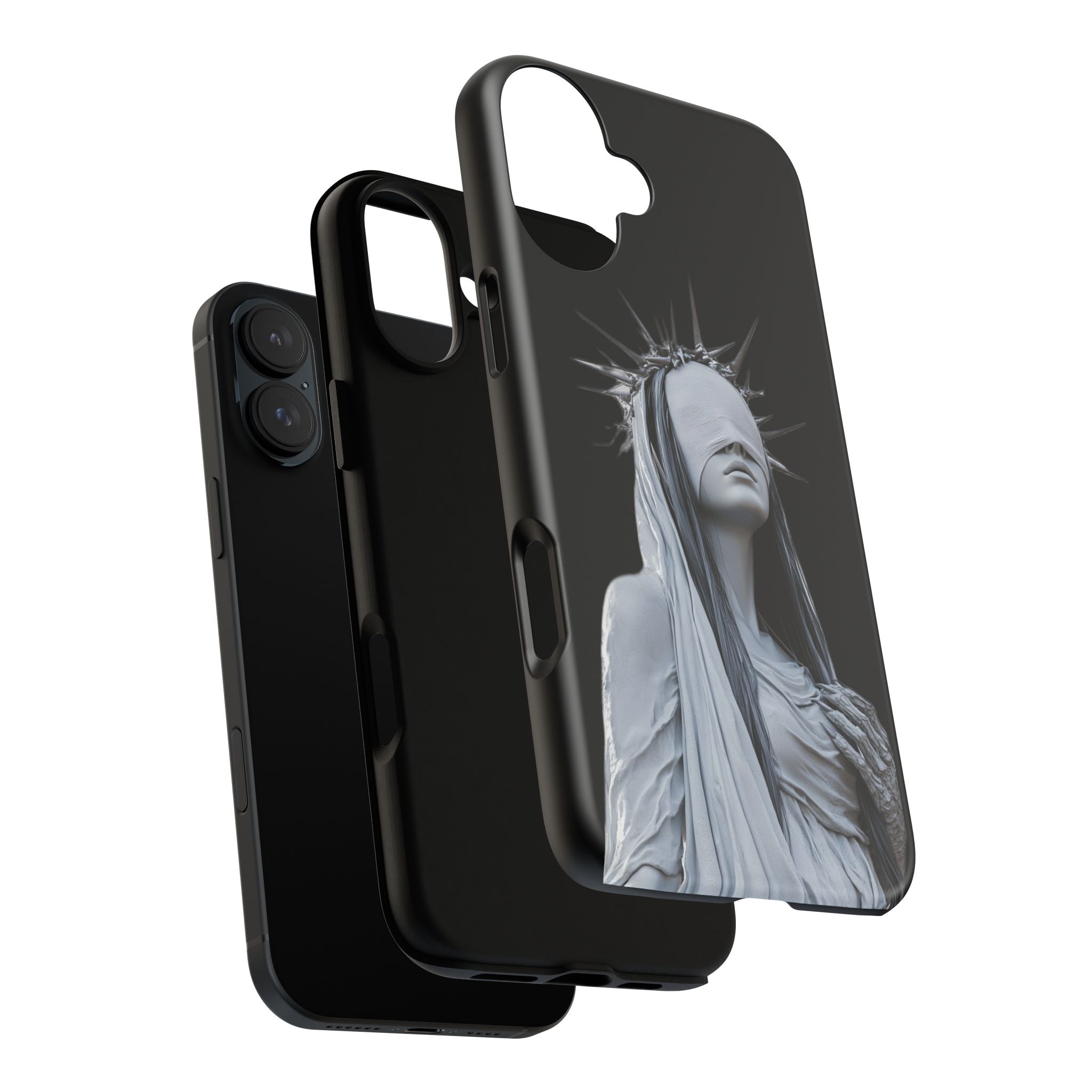 Gothic Statue Phone Case – Blindfolded Lady with Crown Protective Tough Case