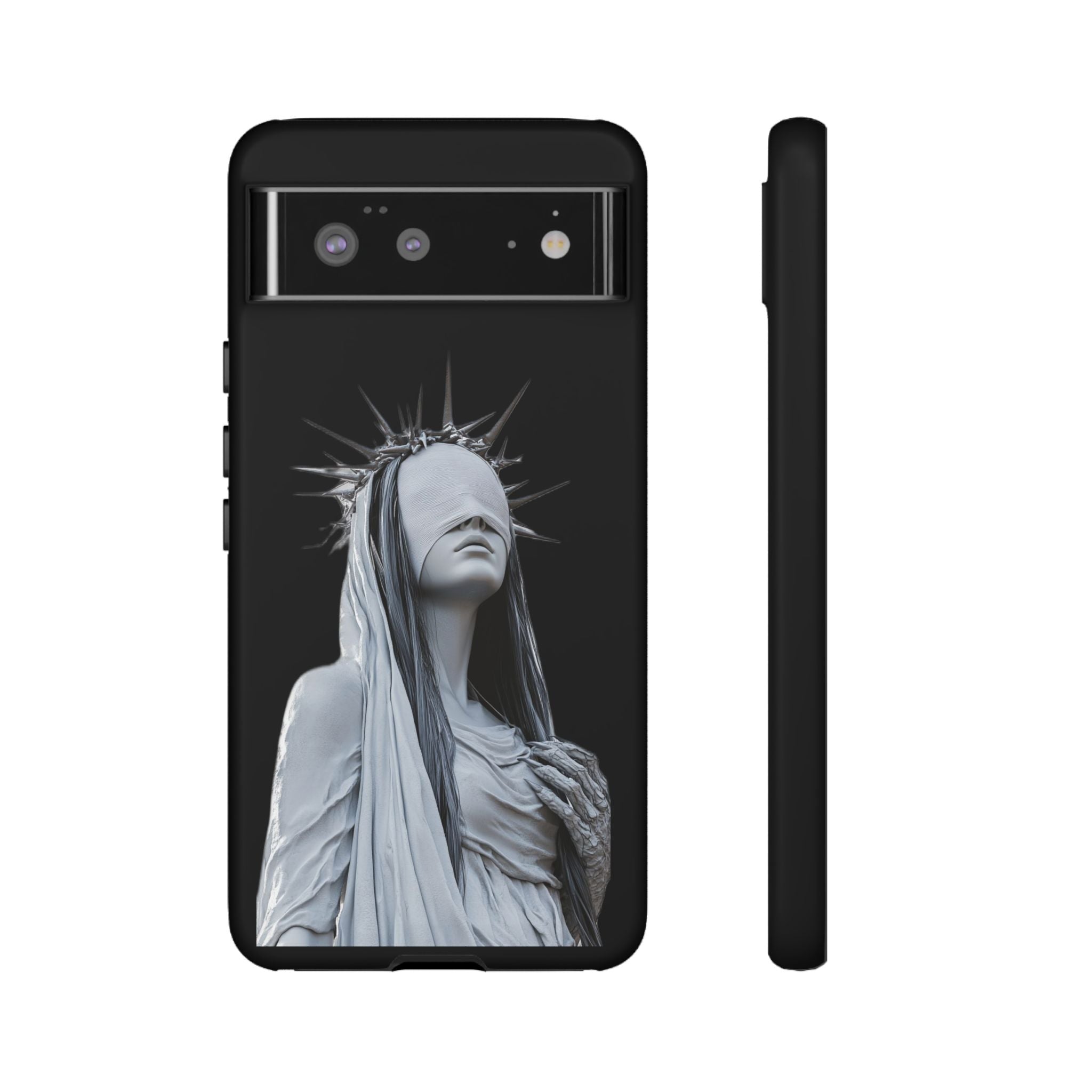 Gothic Statue Phone Case – Blindfolded Lady with Crown Protective Tough Case