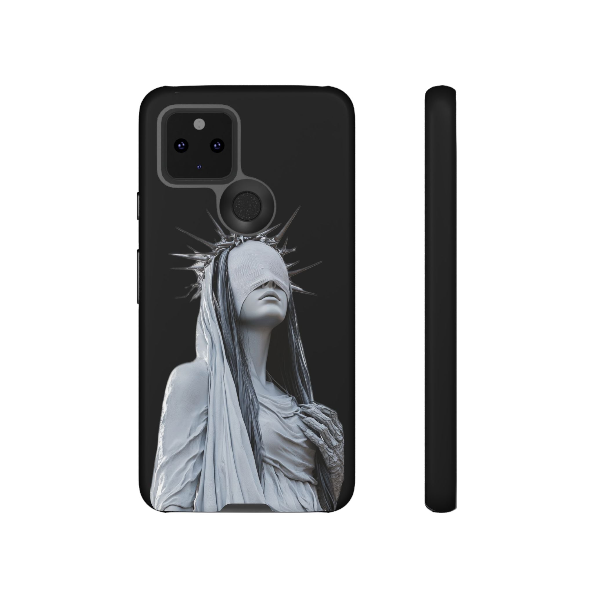 Gothic Statue Phone Case – Blindfolded Lady with Crown Protective Tough Case