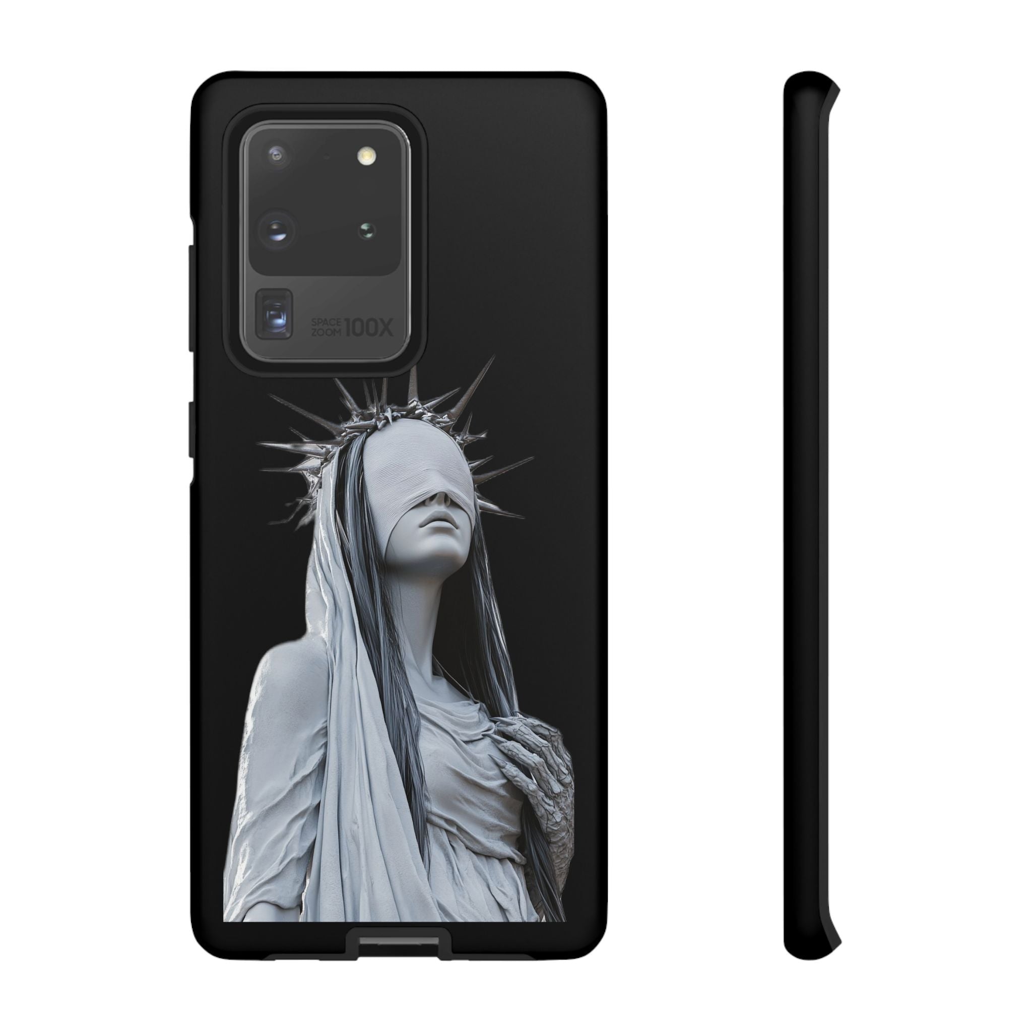 Gothic Statue Phone Case – Blindfolded Lady with Crown Protective Tough Case