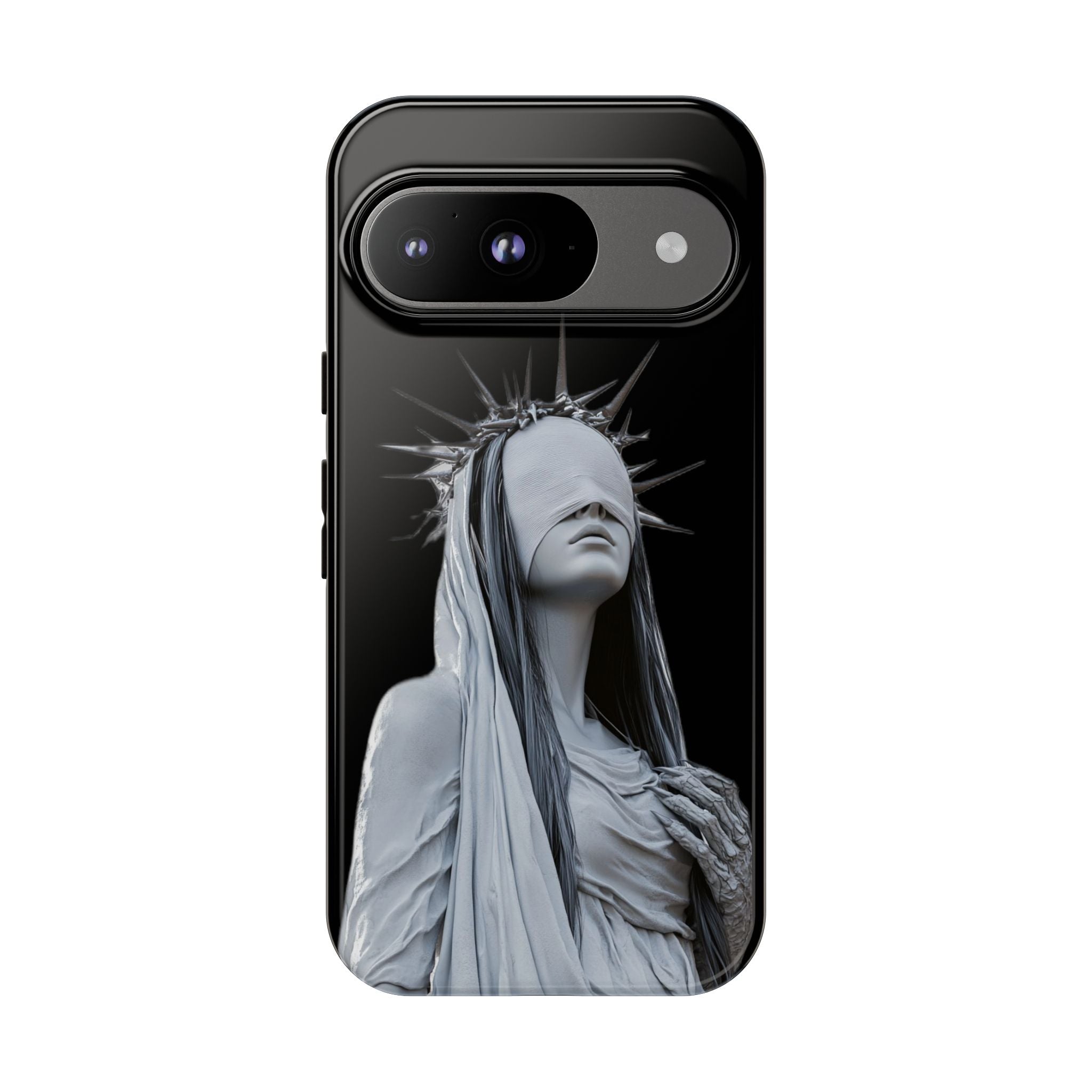 Gothic Statue Phone Case – Blindfolded Lady with Crown Protective Tough Case