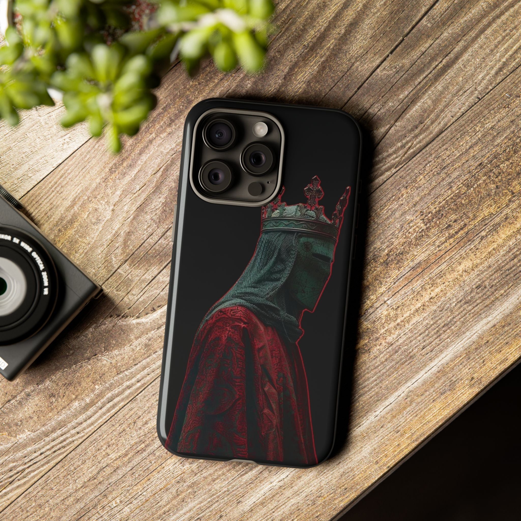 Medieval King Phone Case — Dark Red Gothic Crown Protective Tough Case