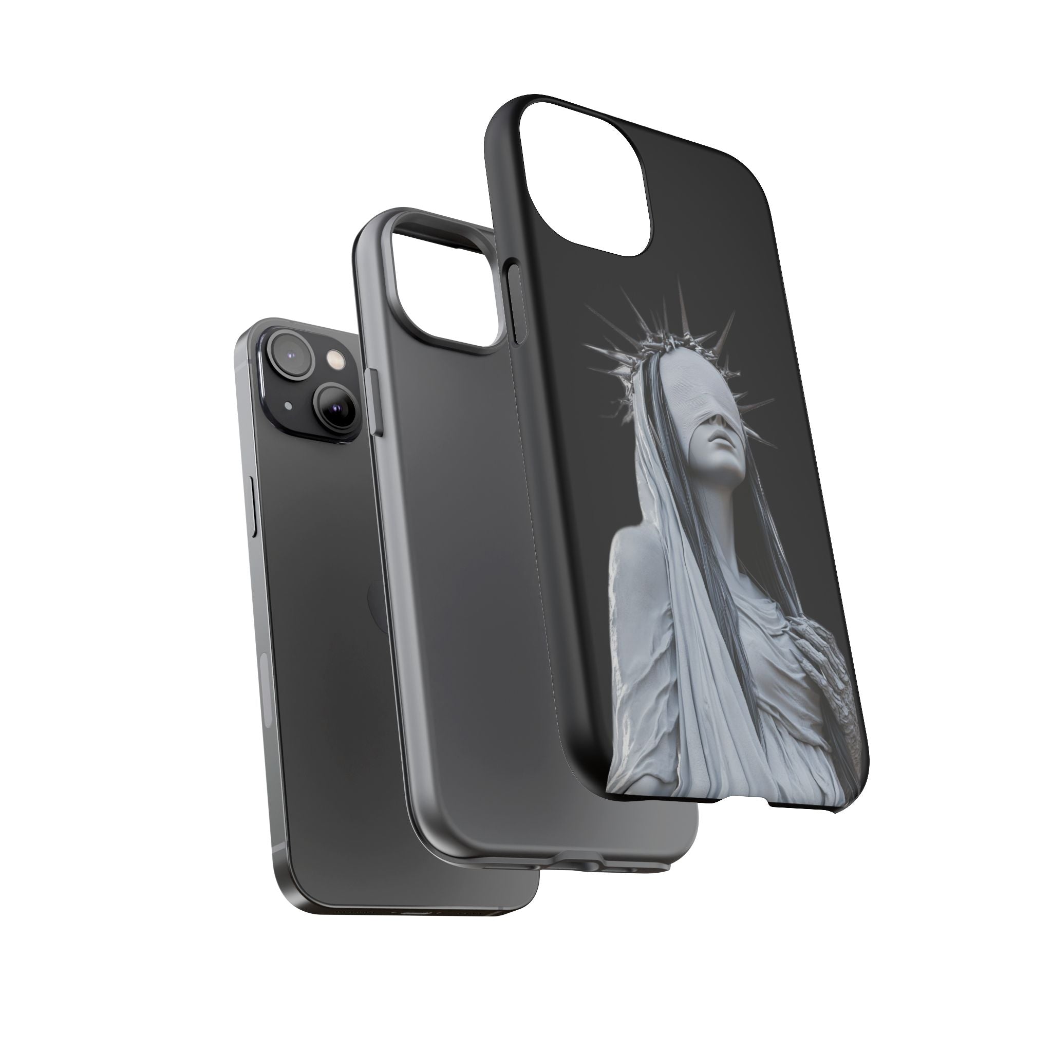 Gothic Statue Phone Case – Blindfolded Lady with Crown Protective Tough Case