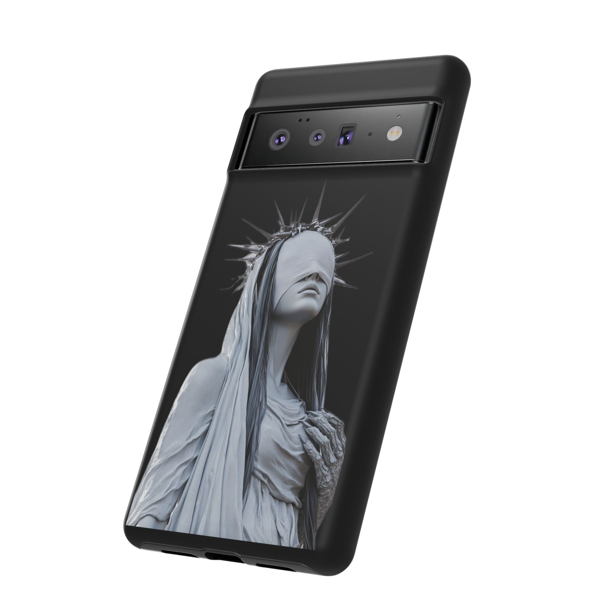 Gothic Statue Phone Case – Blindfolded Lady with Crown Protective Tough Case
