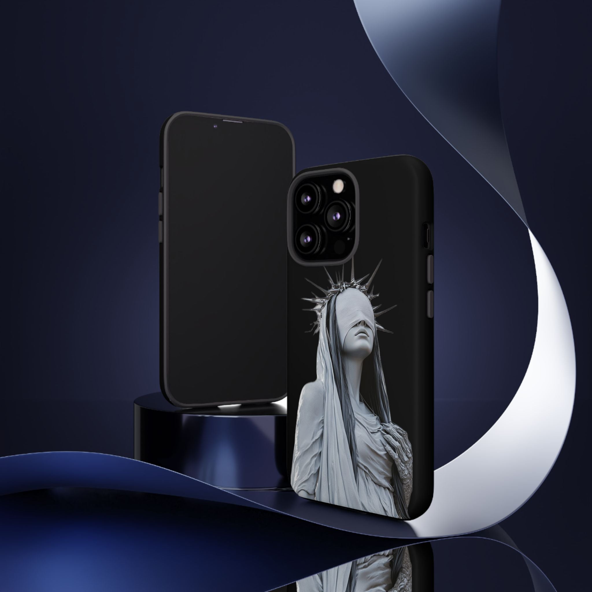Gothic Statue Phone Case – Blindfolded Lady with Crown Protective Tough Case