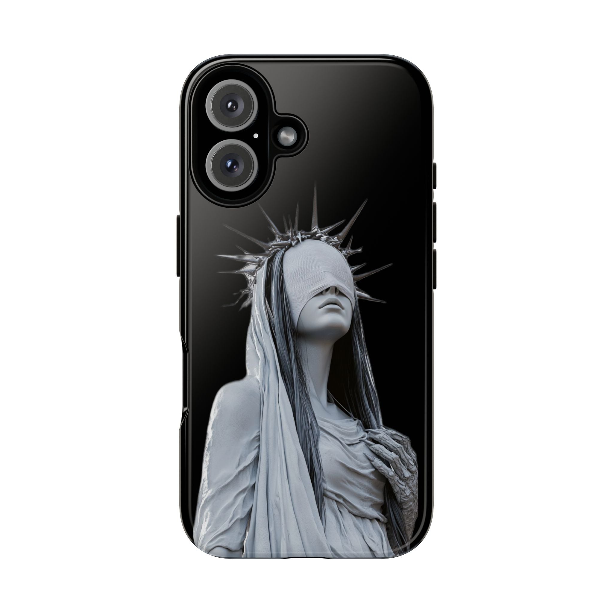 Gothic Statue Phone Case – Blindfolded Lady with Crown Protective Tough Case