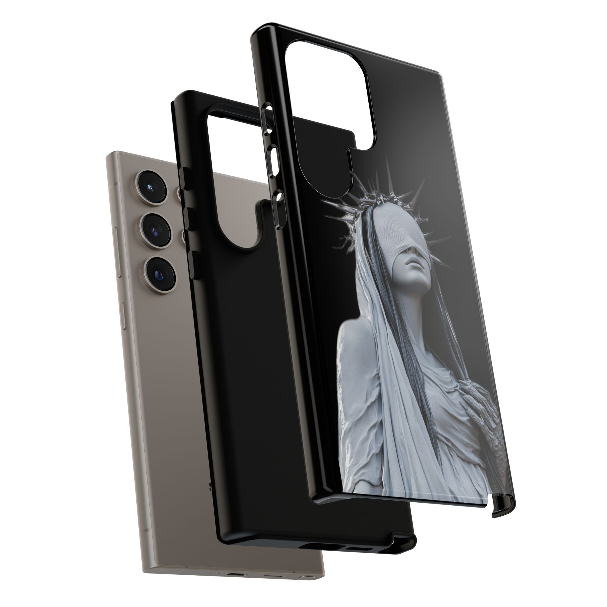 Gothic Statue Phone Case – Blindfolded Lady with Crown Protective Tough Case