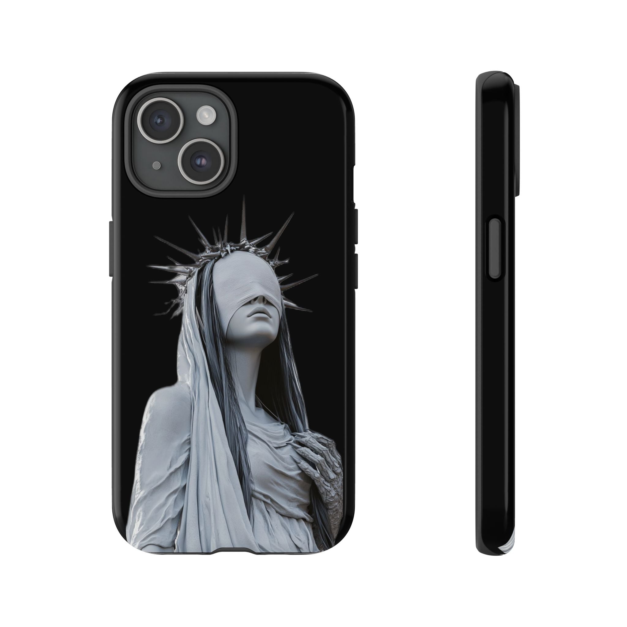 Gothic Statue Phone Case – Blindfolded Lady with Crown Protective Tough Case