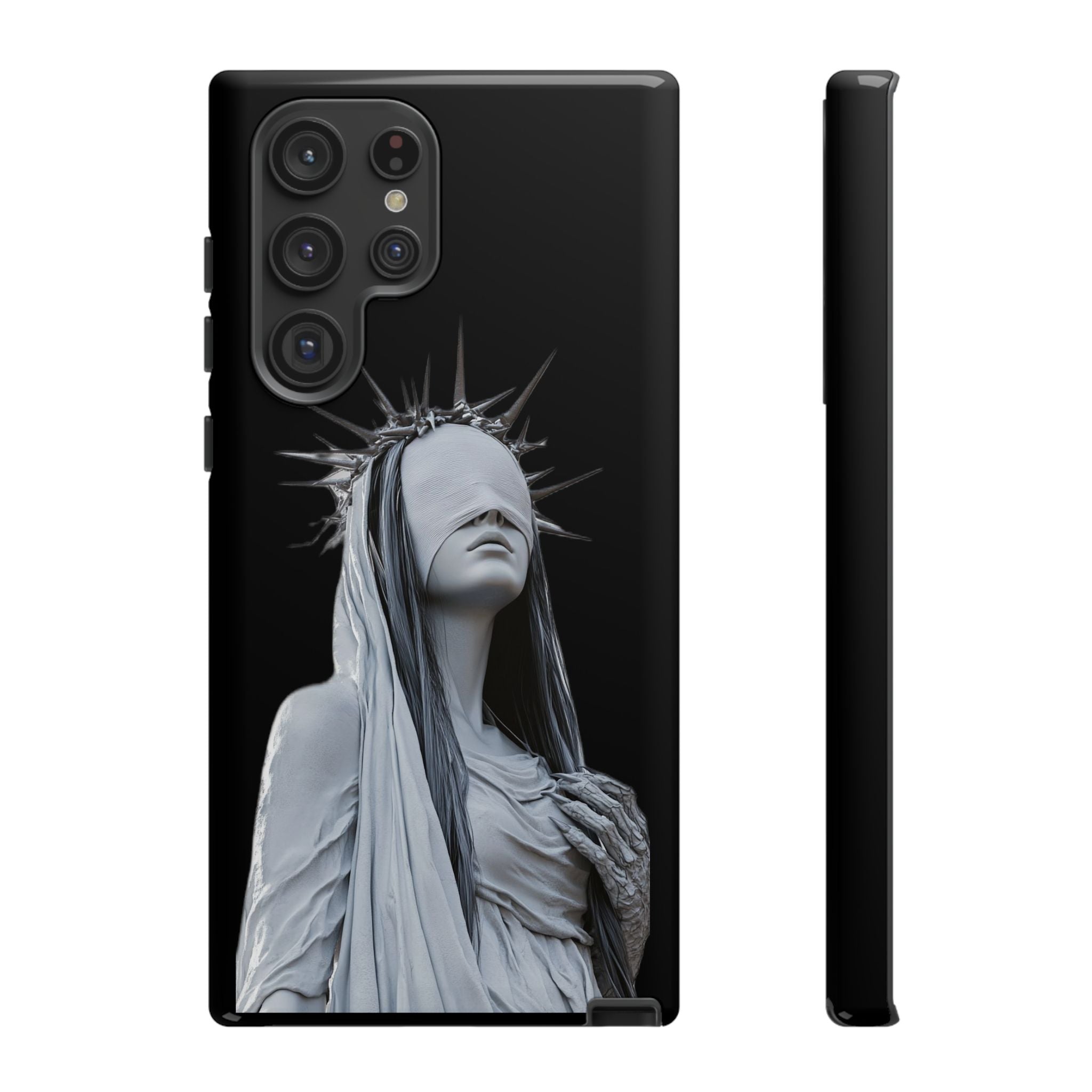 Gothic Statue Phone Case – Blindfolded Lady with Crown Protective Tough Case