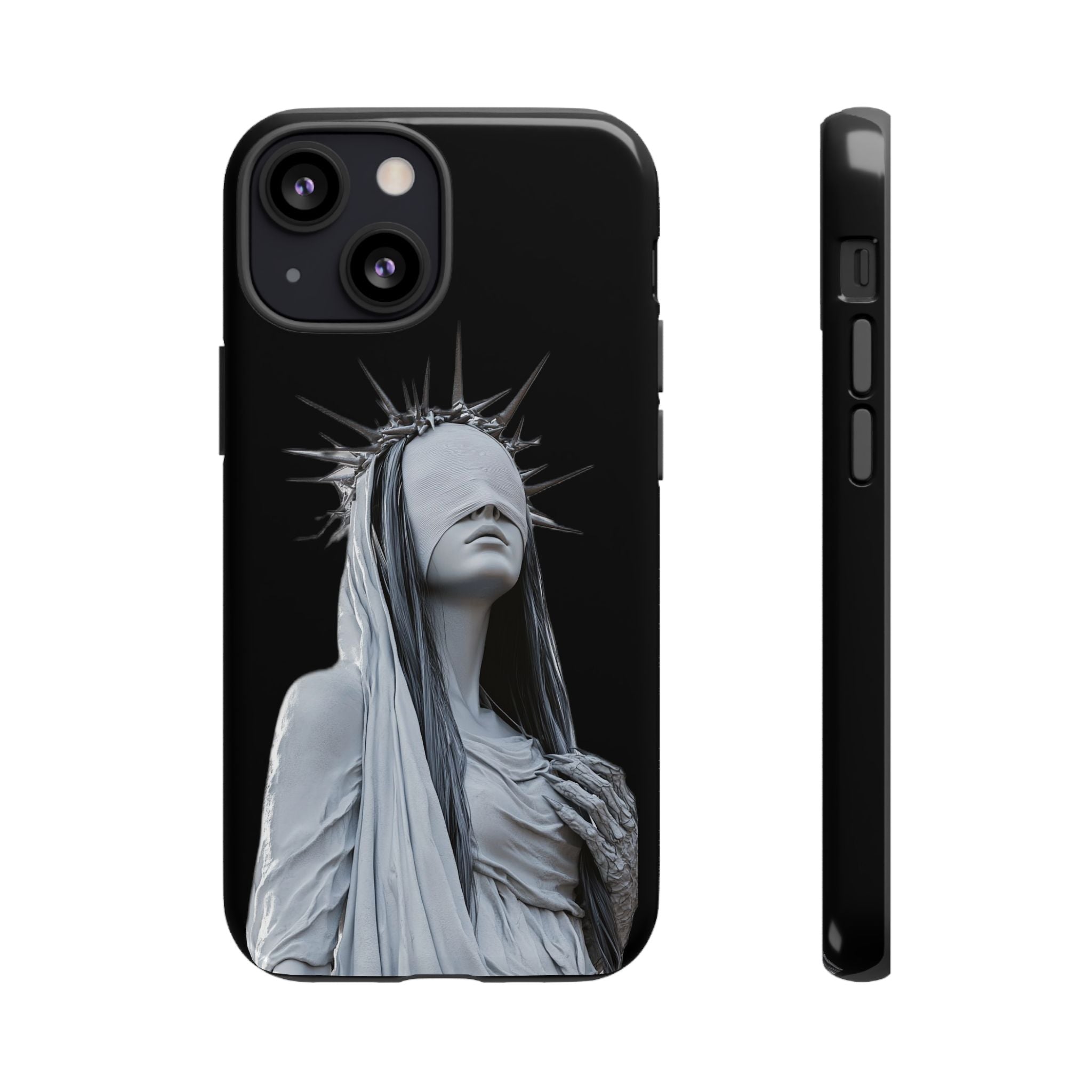 Gothic Statue Phone Case – Blindfolded Lady with Crown Protective Tough Case