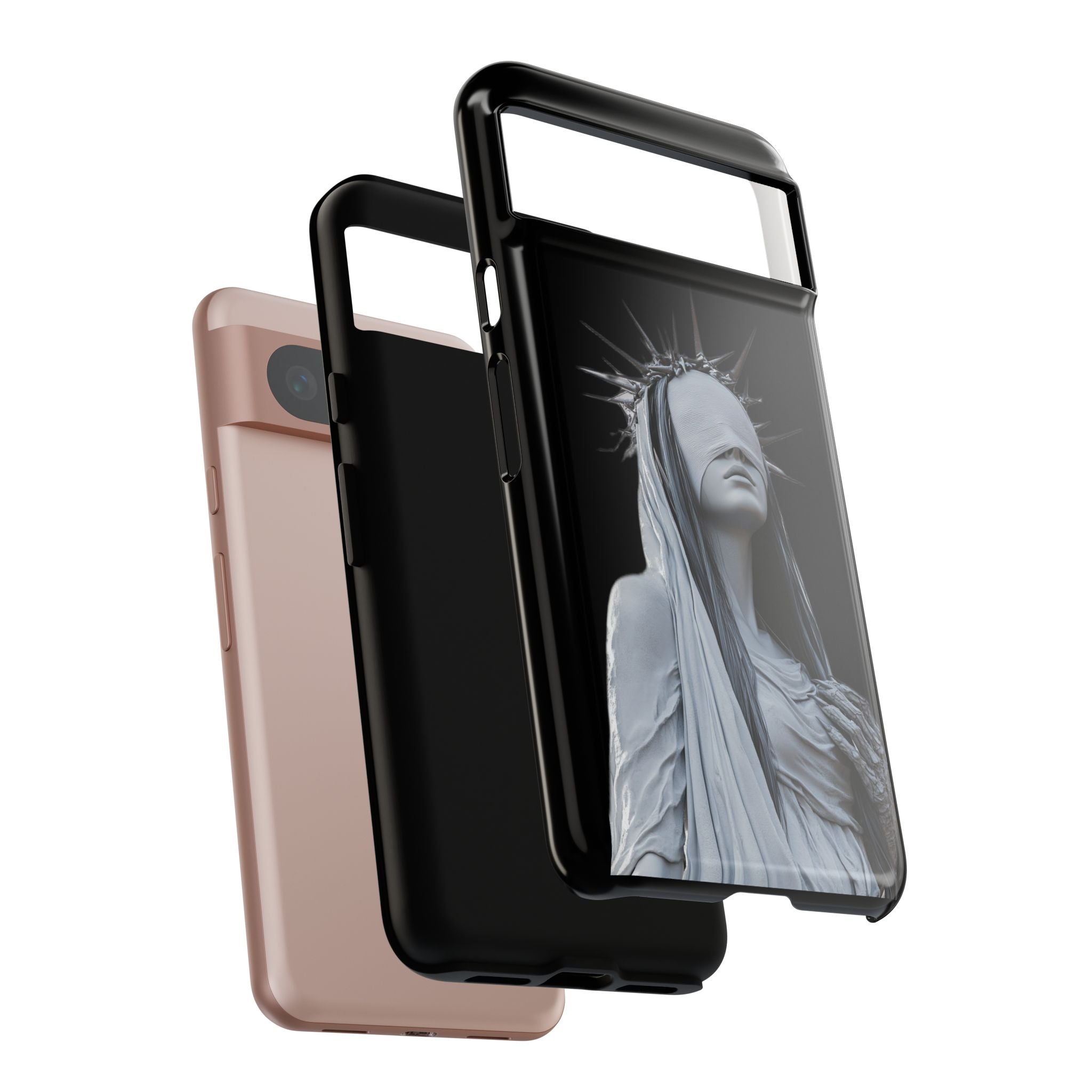 Gothic Statue Phone Case – Blindfolded Lady with Crown Protective Tough Case