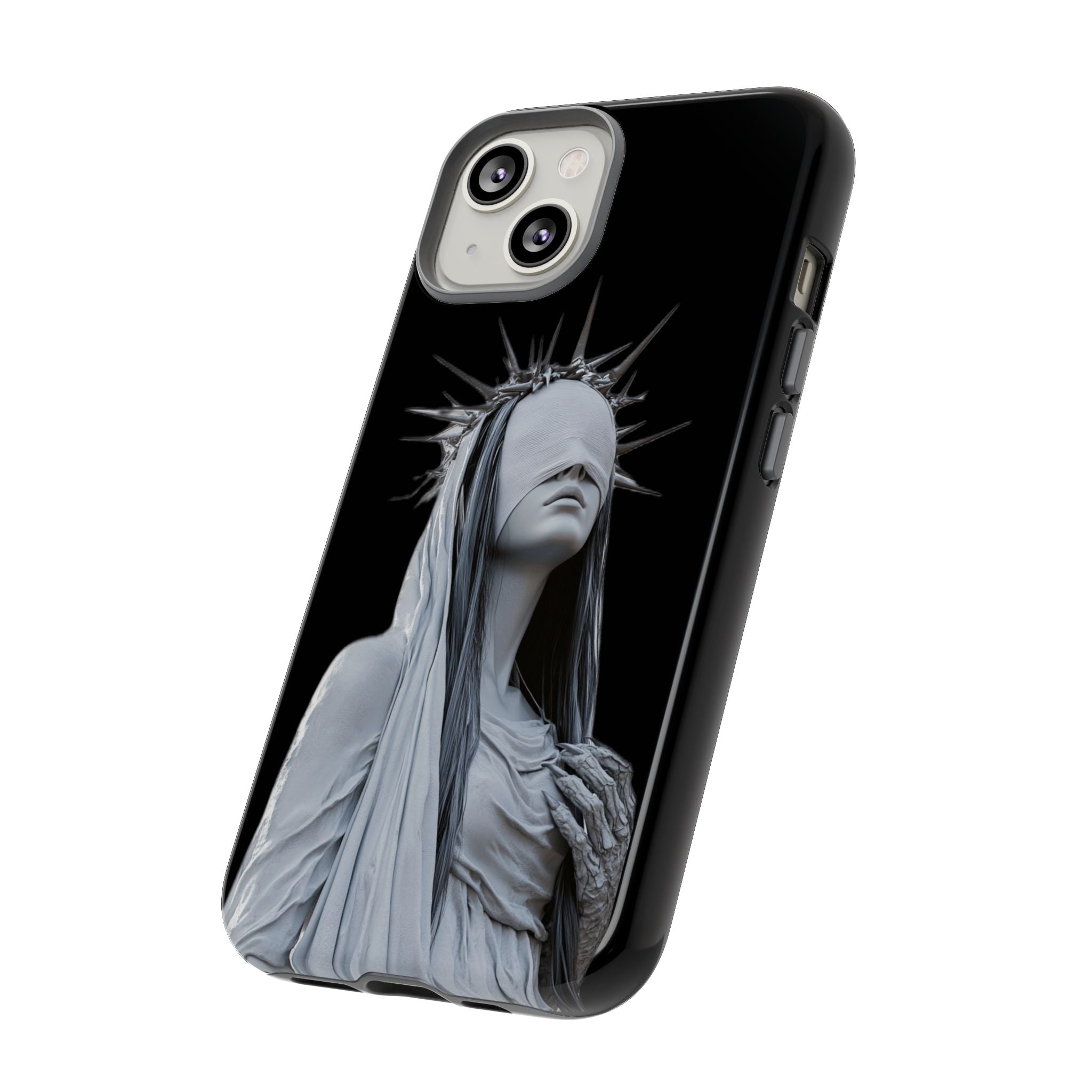 Gothic Statue Phone Case – Blindfolded Lady with Crown Protective Tough Case