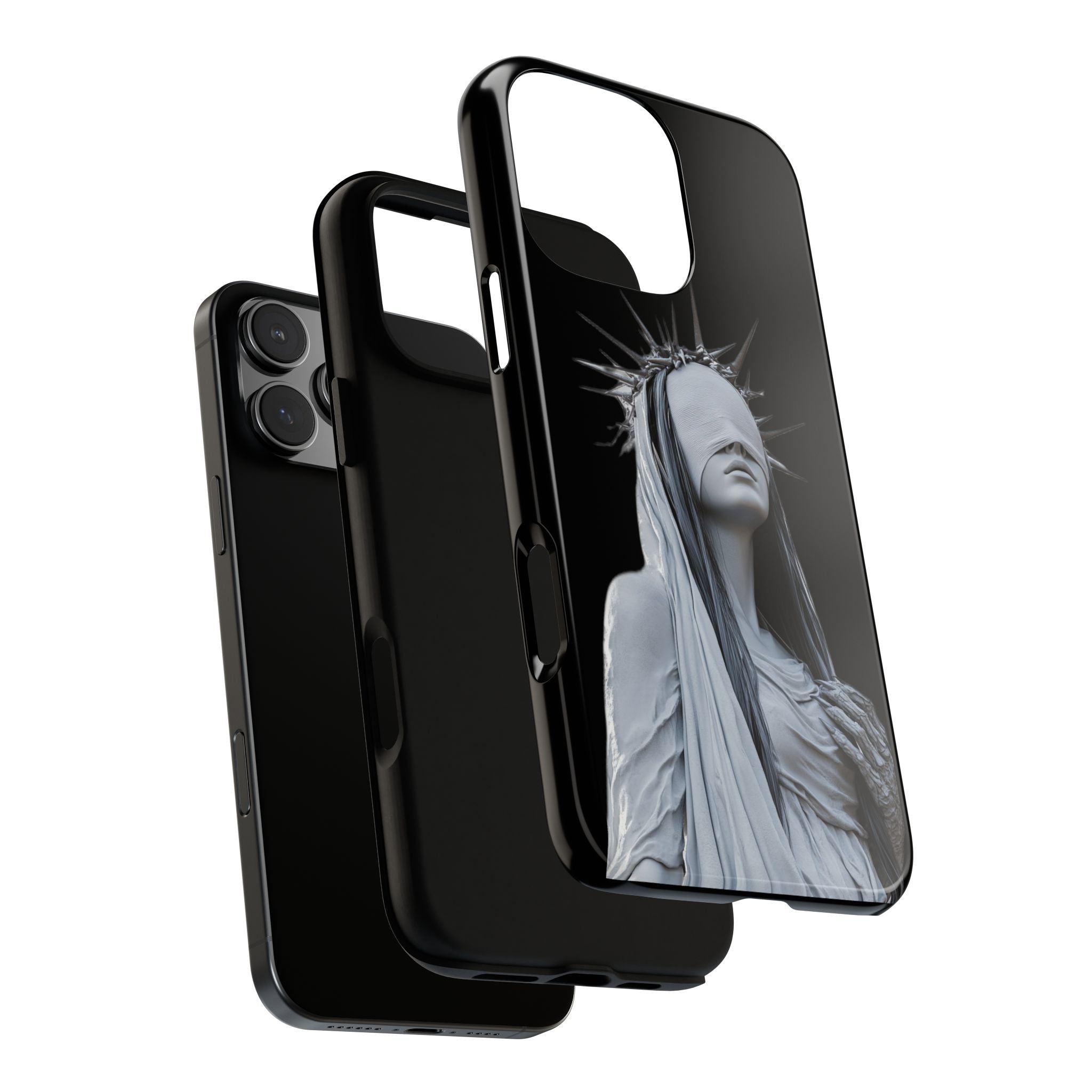 Gothic Statue Phone Case – Blindfolded Lady with Crown Protective Tough Case