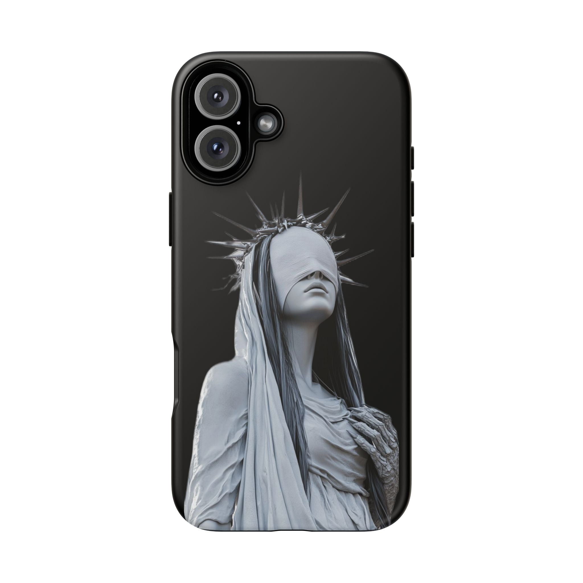 Gothic Statue Phone Case – Blindfolded Lady with Crown Protective Tough Case