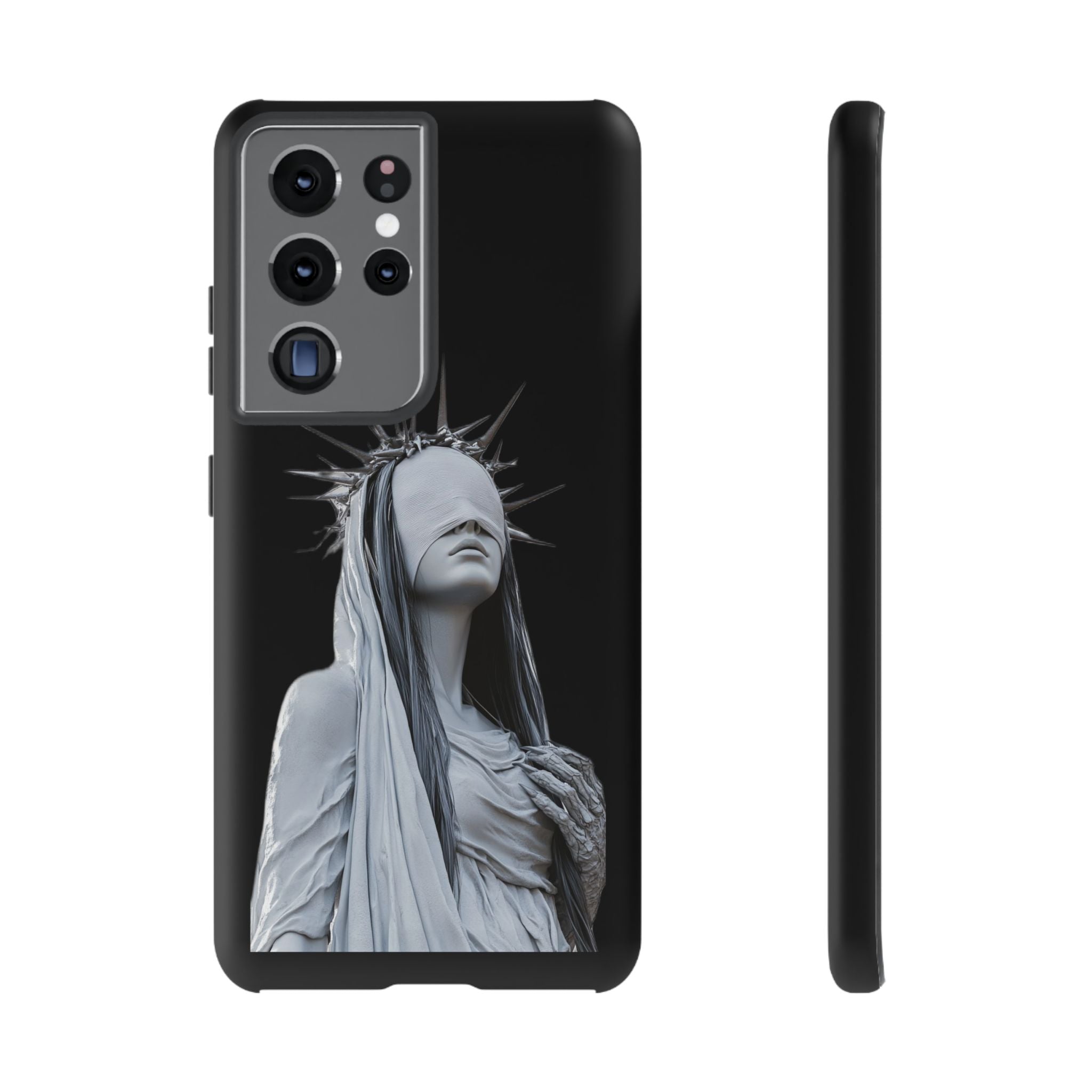 Gothic Statue Phone Case – Blindfolded Lady with Crown Protective Tough Case