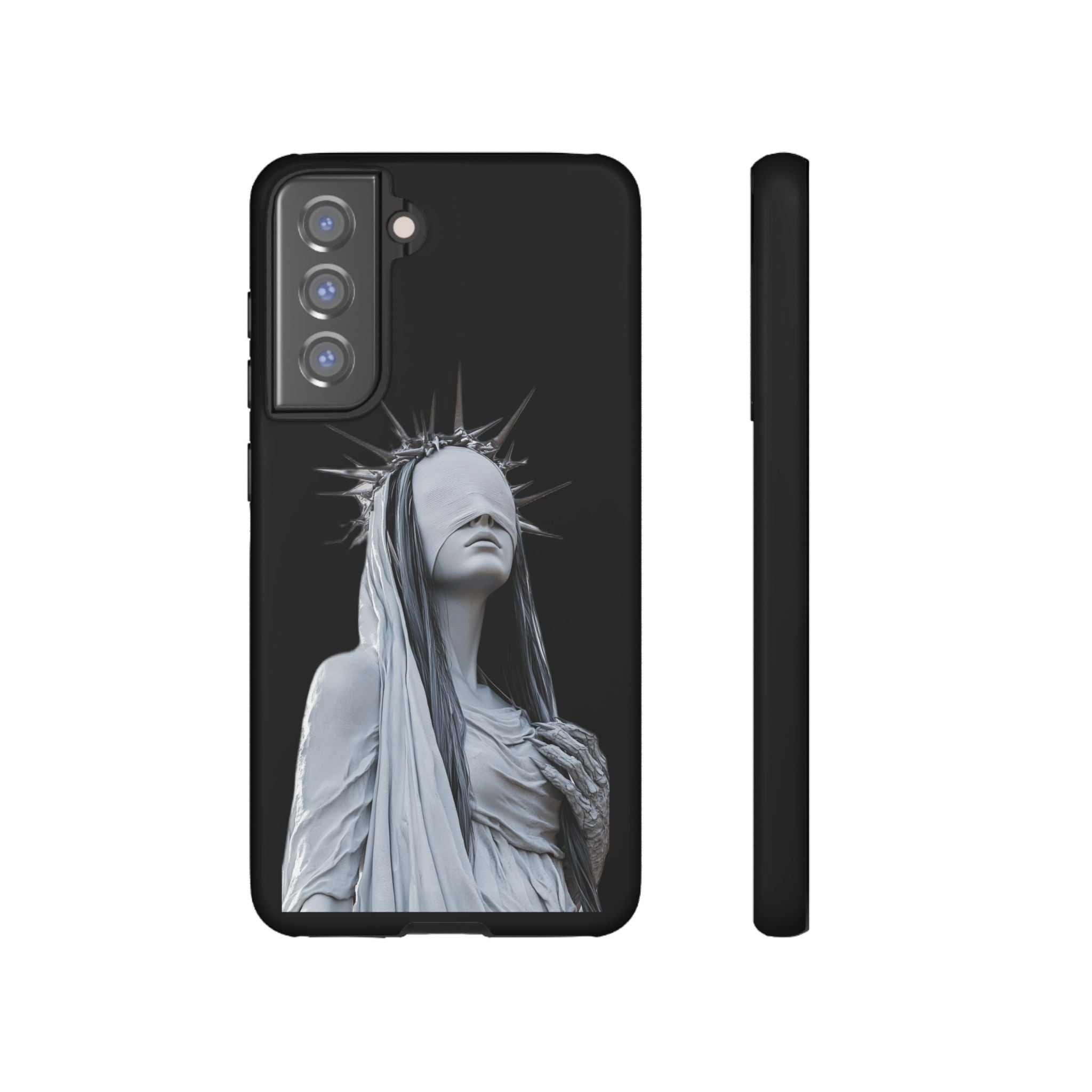Gothic Statue Phone Case – Blindfolded Lady with Crown Protective Tough Case