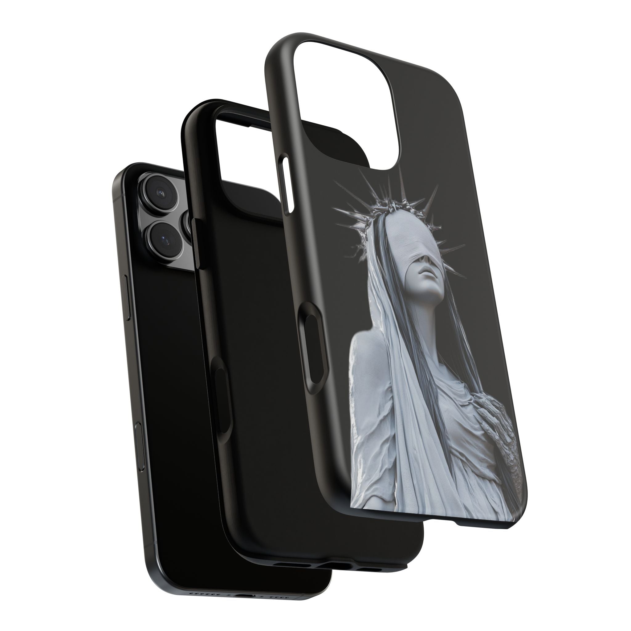 Gothic Statue Phone Case – Blindfolded Lady with Crown Protective Tough Case