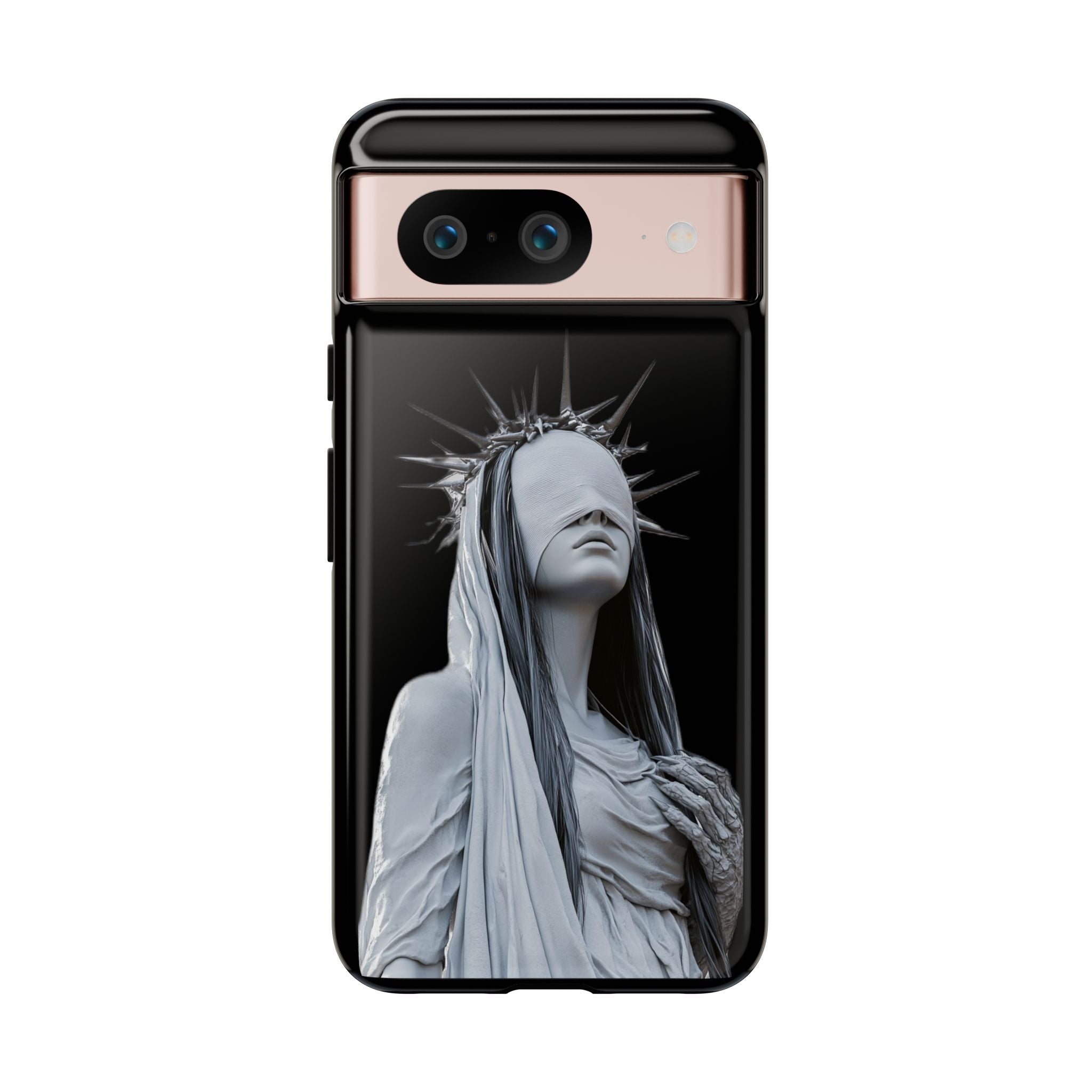 Gothic Statue Phone Case – Blindfolded Lady with Crown Protective Tough Case