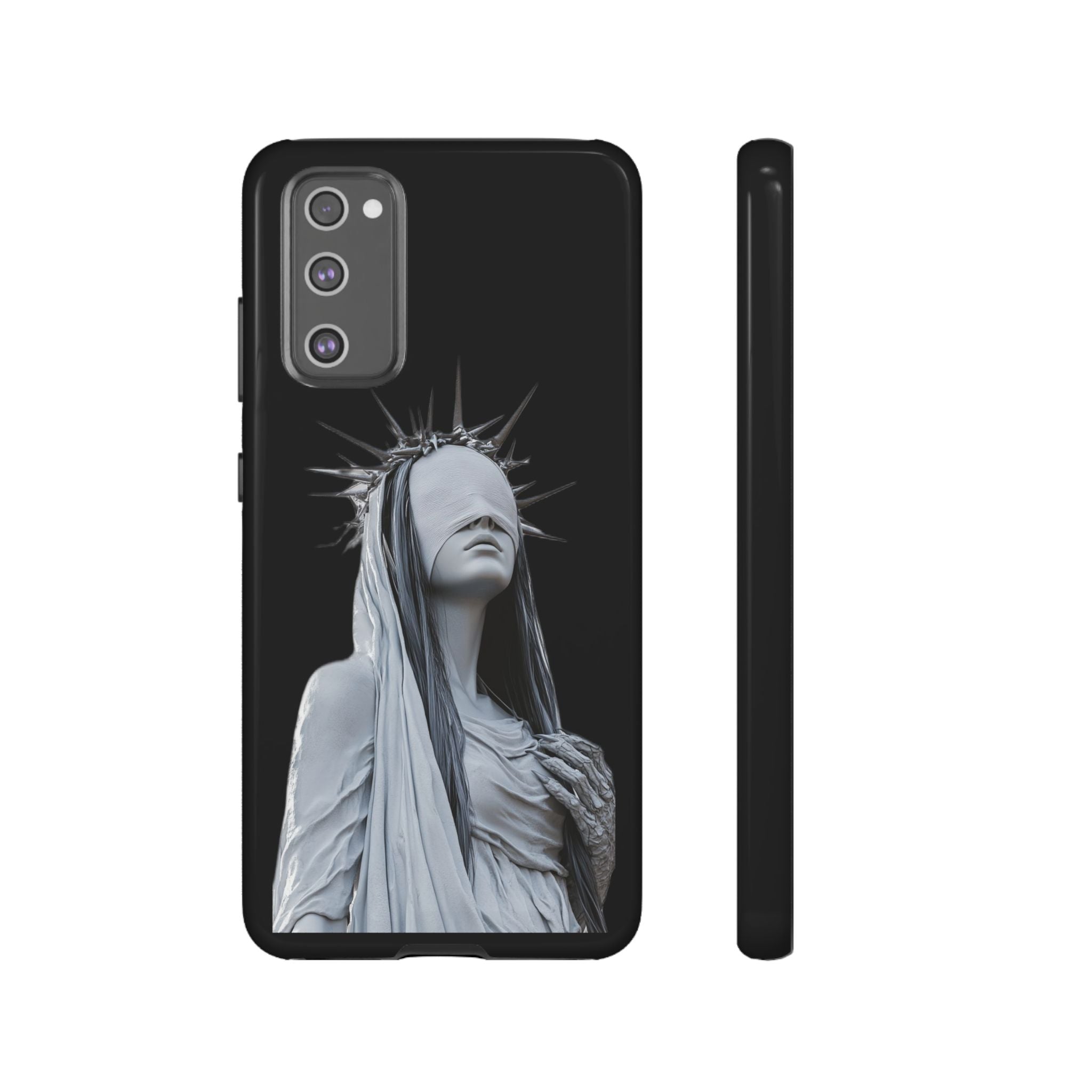 Gothic Statue Phone Case – Blindfolded Lady with Crown Protective Tough Case