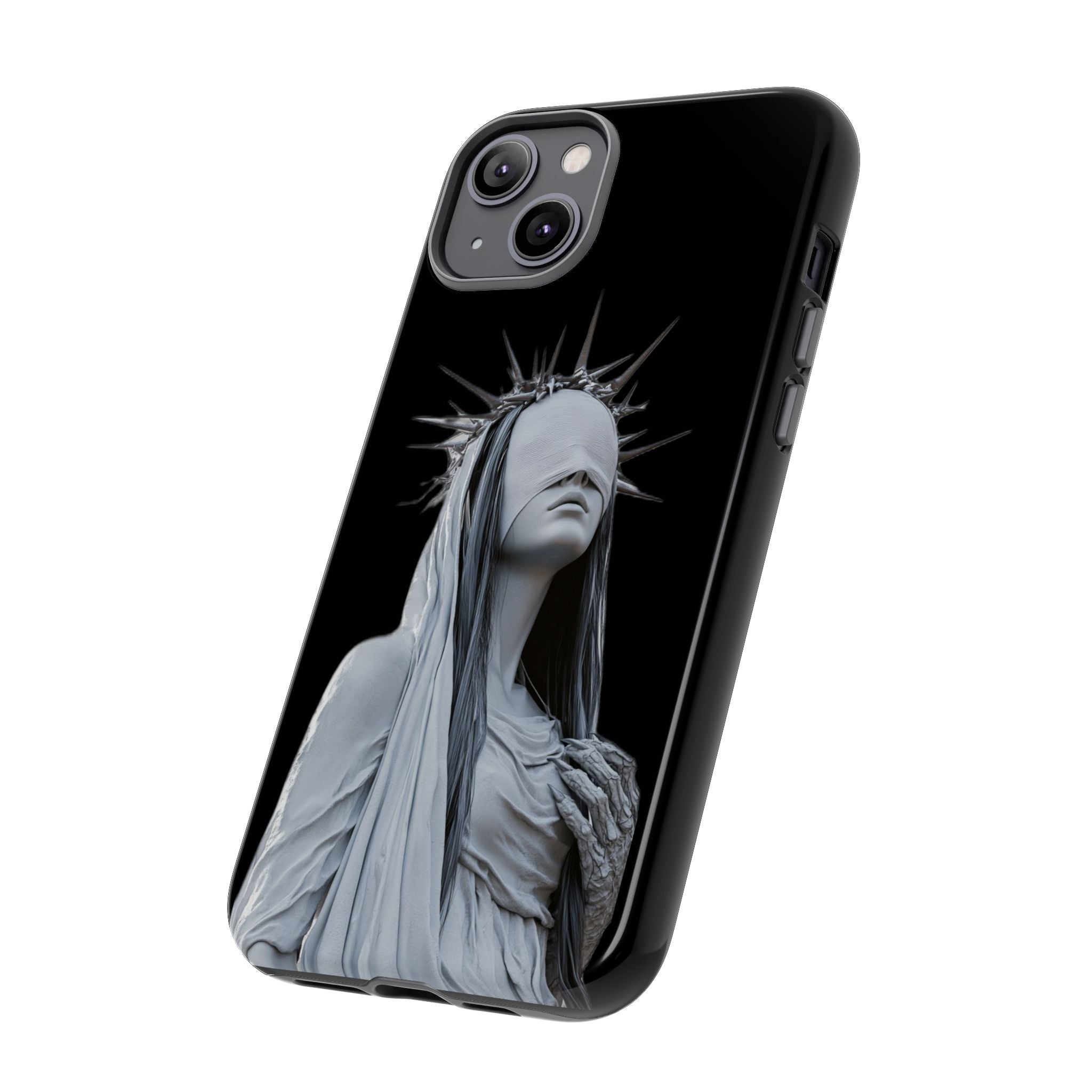 Gothic Statue Phone Case – Blindfolded Lady with Crown Protective Tough Case