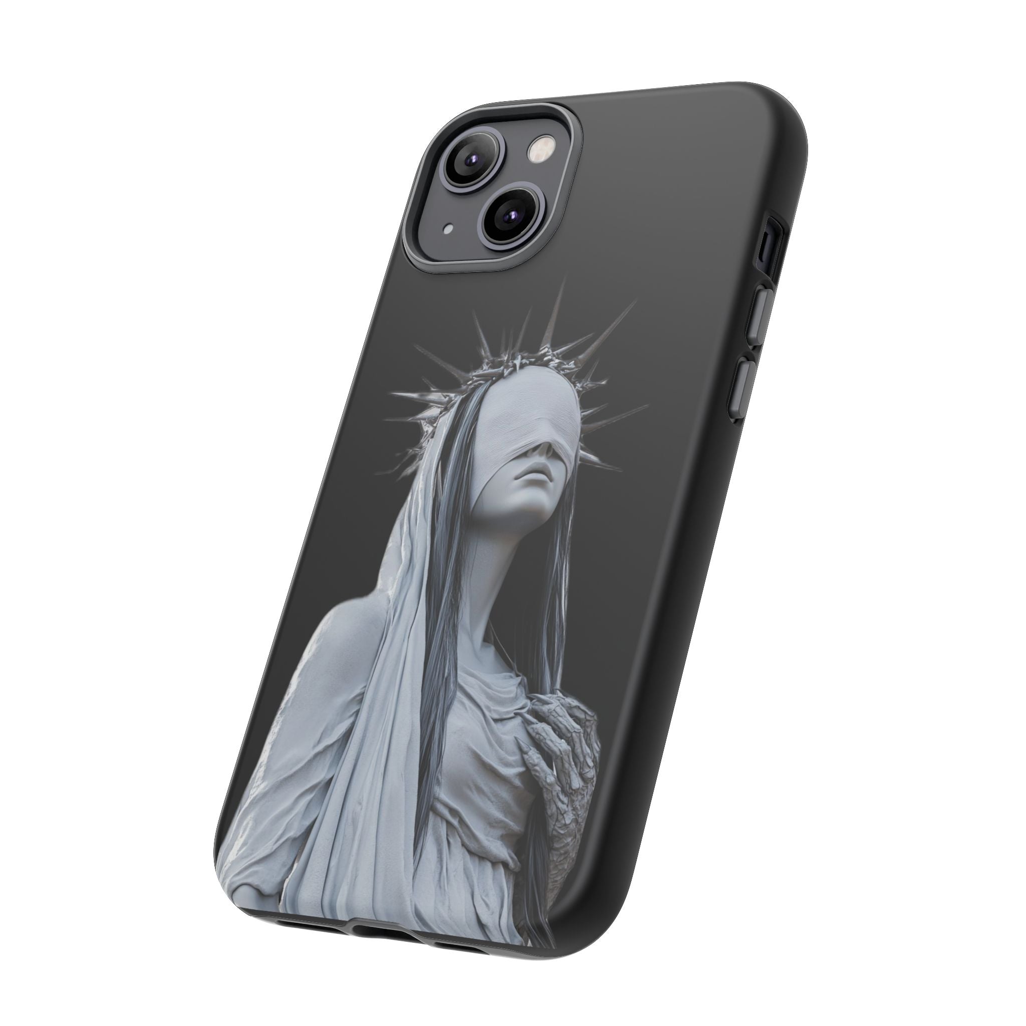 Gothic Statue Phone Case – Blindfolded Lady with Crown Protective Tough Case