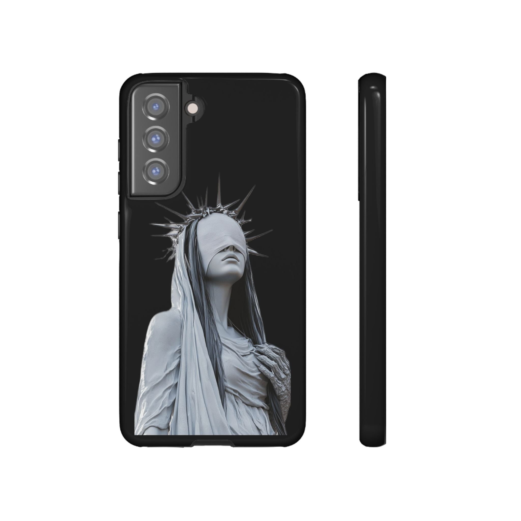 Gothic Statue Phone Case – Blindfolded Lady with Crown Protective Tough Case