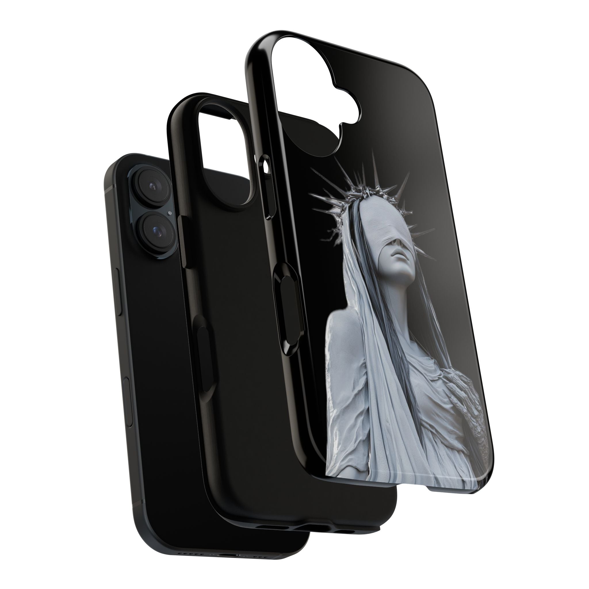 Gothic Statue Phone Case – Blindfolded Lady with Crown Protective Tough Case